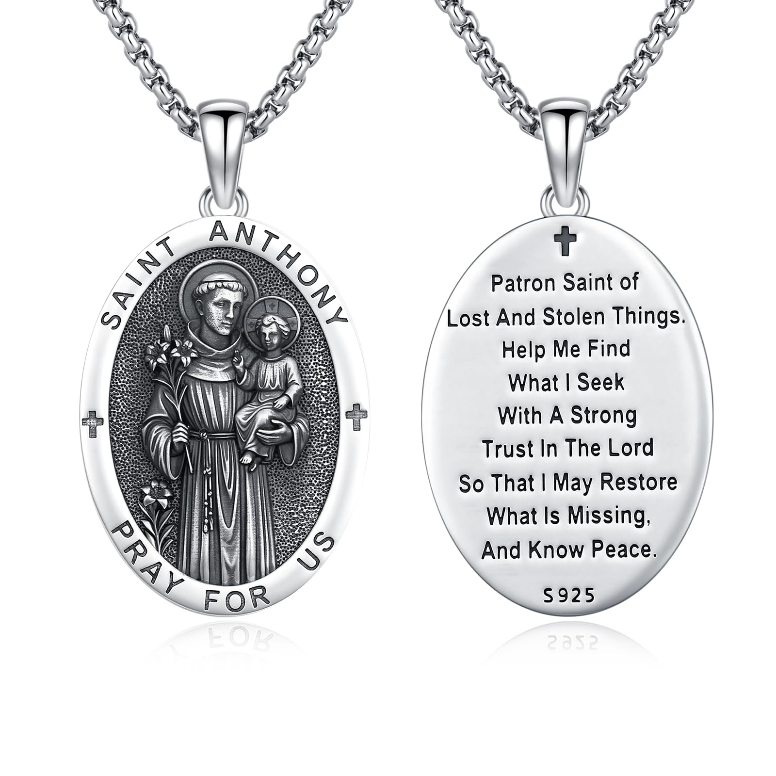 Silver/14K Gold Patron Saint Medal Amulet Necklace for Men Women