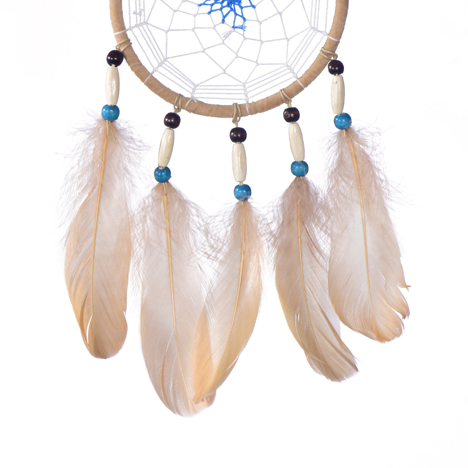 DonDon Attrape-rêves Dreamcatcher avec Perles et Vraies Plumes Châtain Clair Ø 14 cm