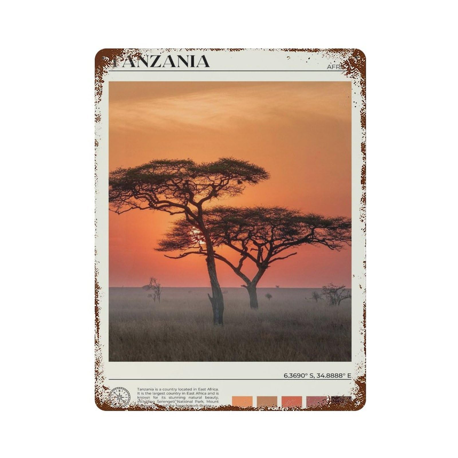 xiaoxiaoshen Real Photo Tanzania Decor Africa Wall Decor Art Metal Tin Poster Modern Home Decor Art Home Bar Shop Decorations Vintage Sign 40x30cm