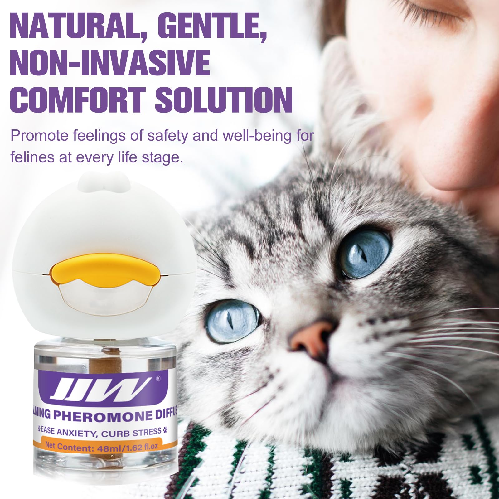 JJW Kit Diffusore di Feromoni Calmanti 6 in 1 per Gatti - Riduce Ansia, Lotte e Graffi, 2 Diffusori + 4 Ricariche, 120 Giorni di Uso (Viola, S)