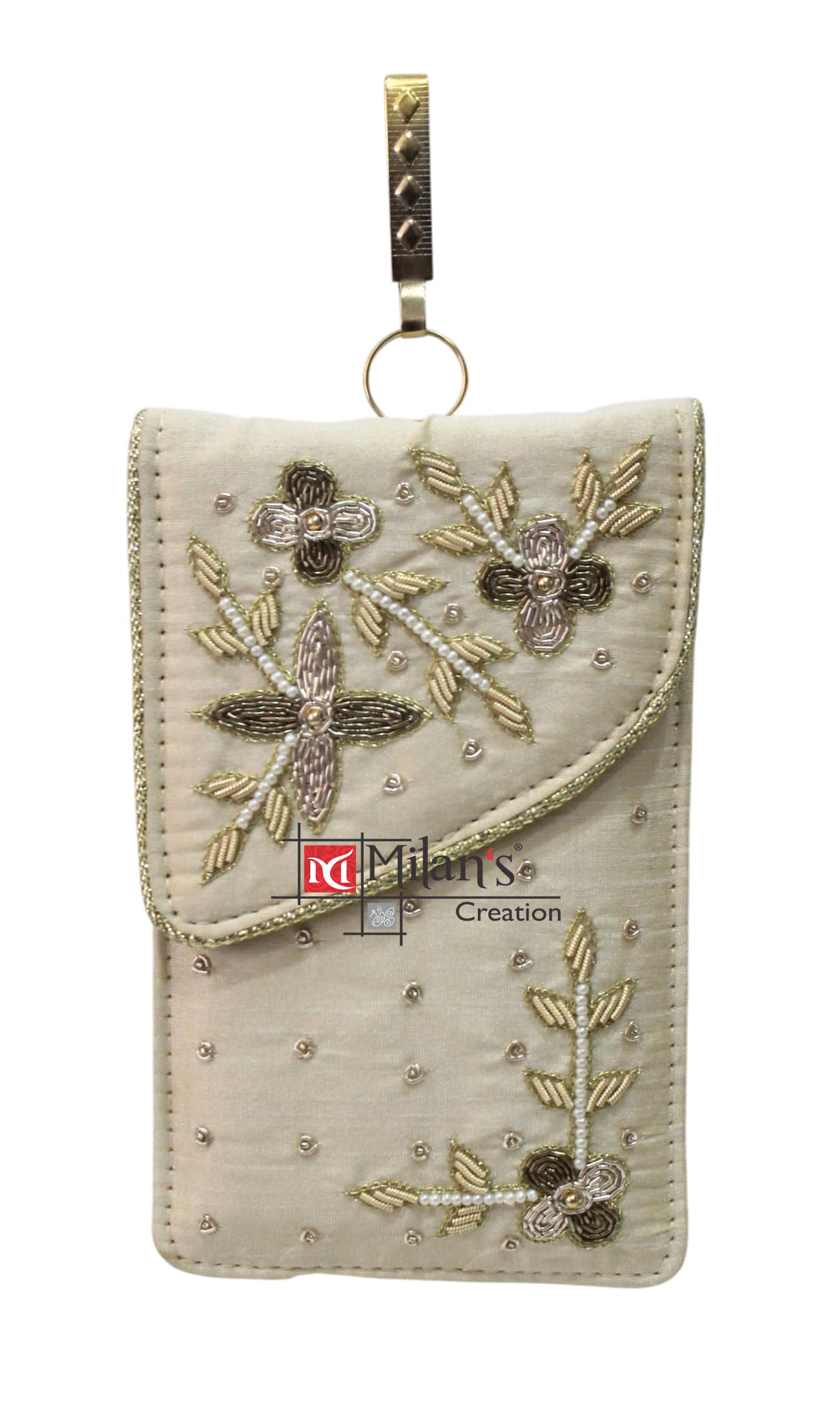 milan's creation Exclusive Mobile Pouch Zardozi Hand Embroidery With Waist Clip Hook & Sling Chain (removable) | Ladies Women’s Handbag Wallet Sling Purse | Party Wedding Festival Giveaways Gift |-picture-51