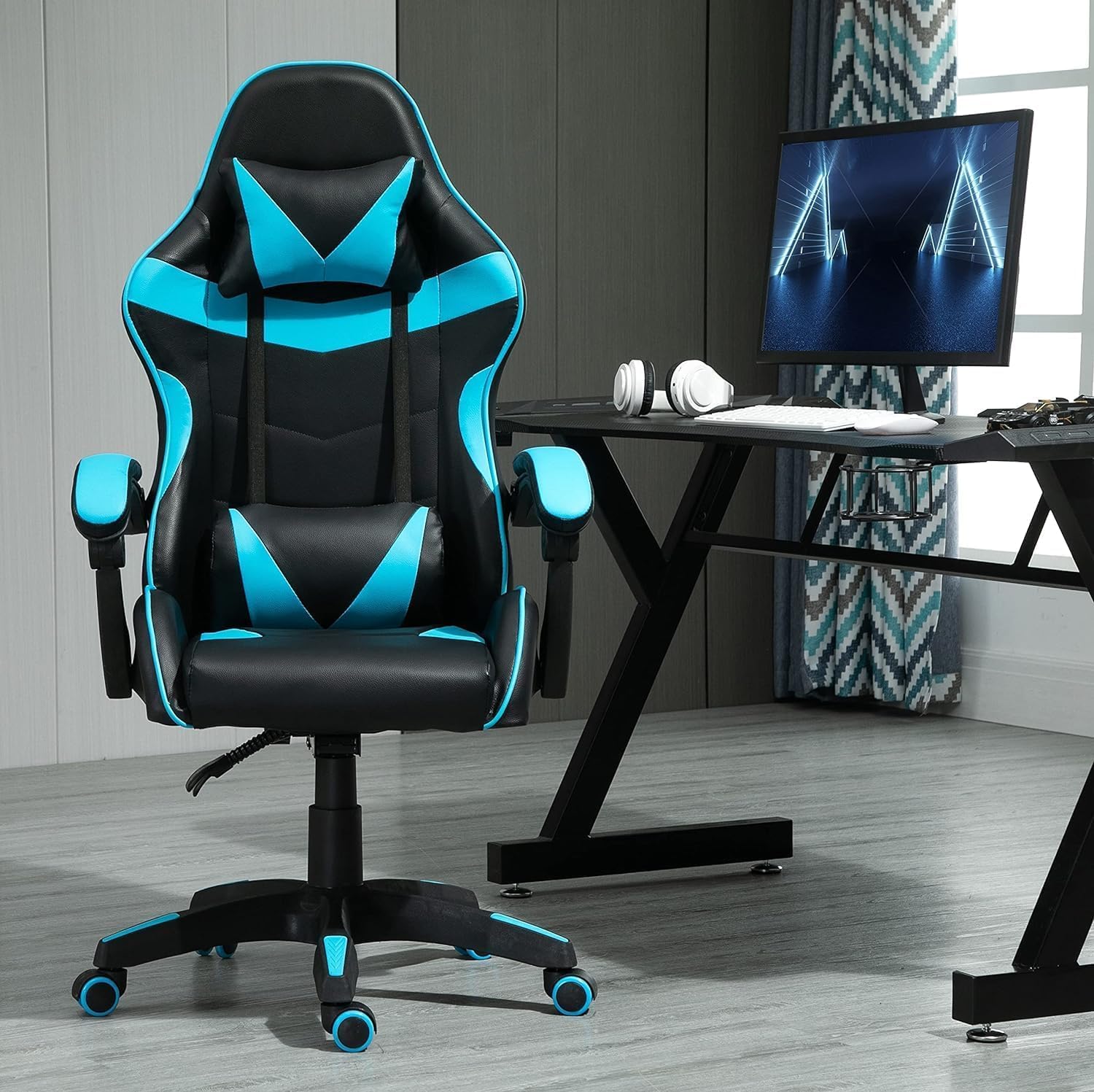 mcc direct Sedia da ufficio ergonomica, girevole, sedia da scrivania, sedia da gioco, sedia da gaming, blu