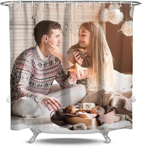 Juego de cortinas de ducha personalizadas, cortinas de ducha con fotos personalizadas, decoración moderna y minimalista para el baño con 12 ganchos