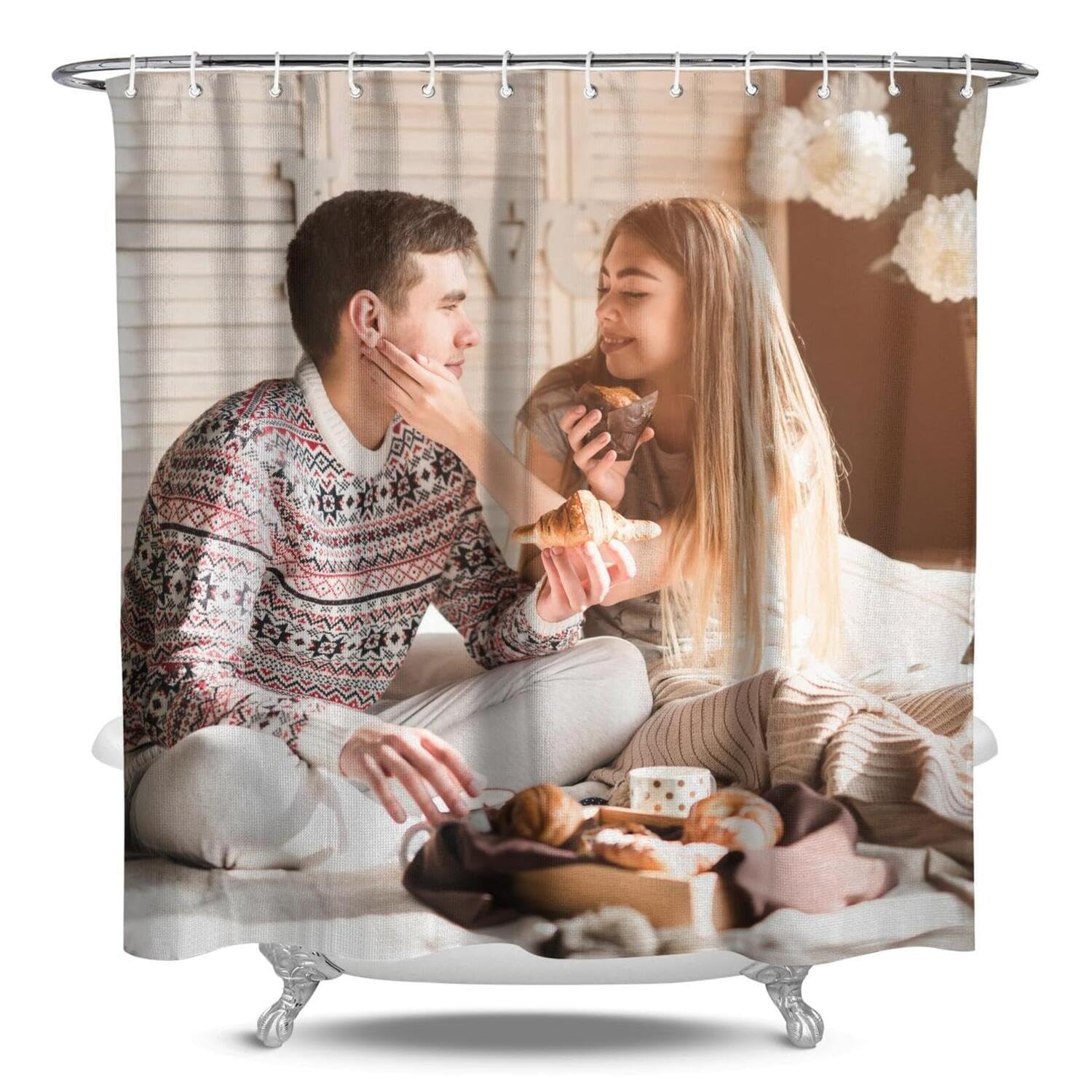 Personalized Shower Curtain Set Custom Photo Shower Curtains Modern Minimalist Home Bathroom Curtain Decor with 12 Hooks 72 Inch Wide * 72 Inch High