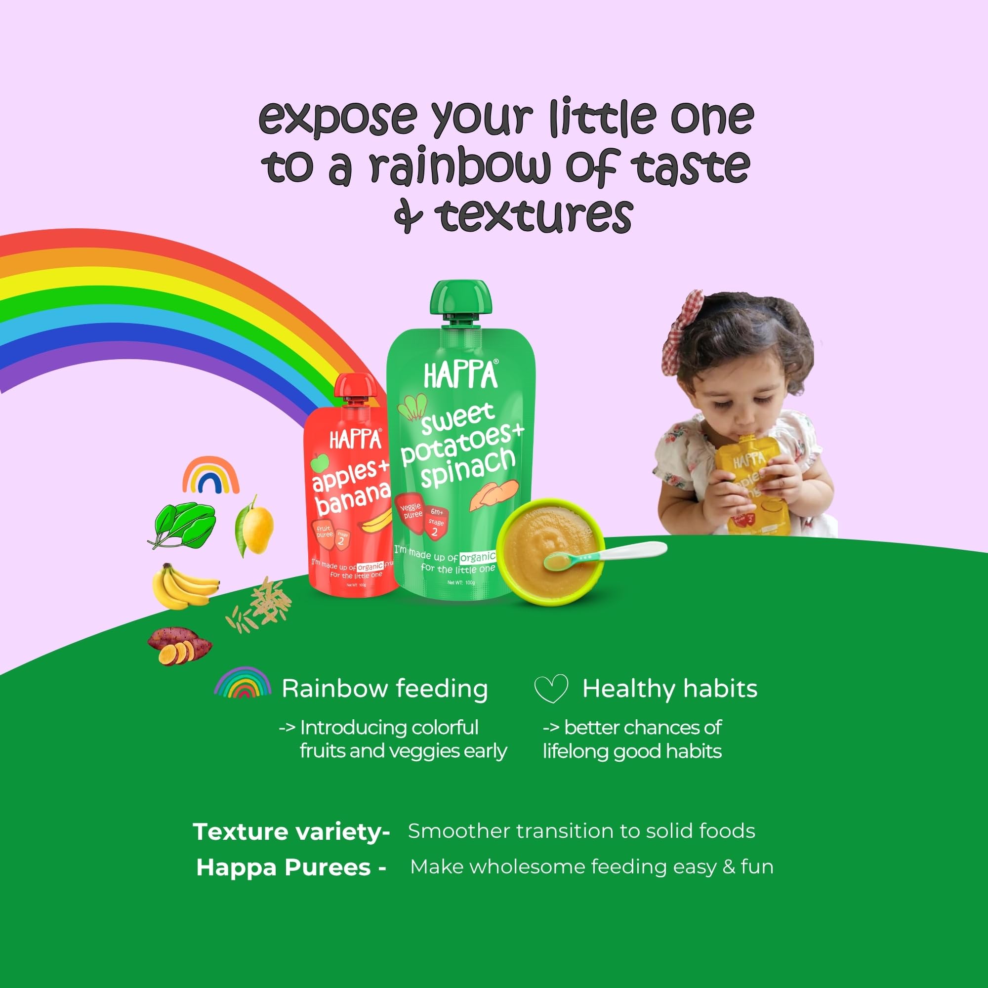 Happa Organic Baby Food Apple and Mango Puree | 100% Fruits | No Added Sugar, No Milk Powder, No Preservatives | Stage 2 (6 Months+) | Ready to Eat | Free from Common Allergens | Pack of 1 (100g Pack) 1