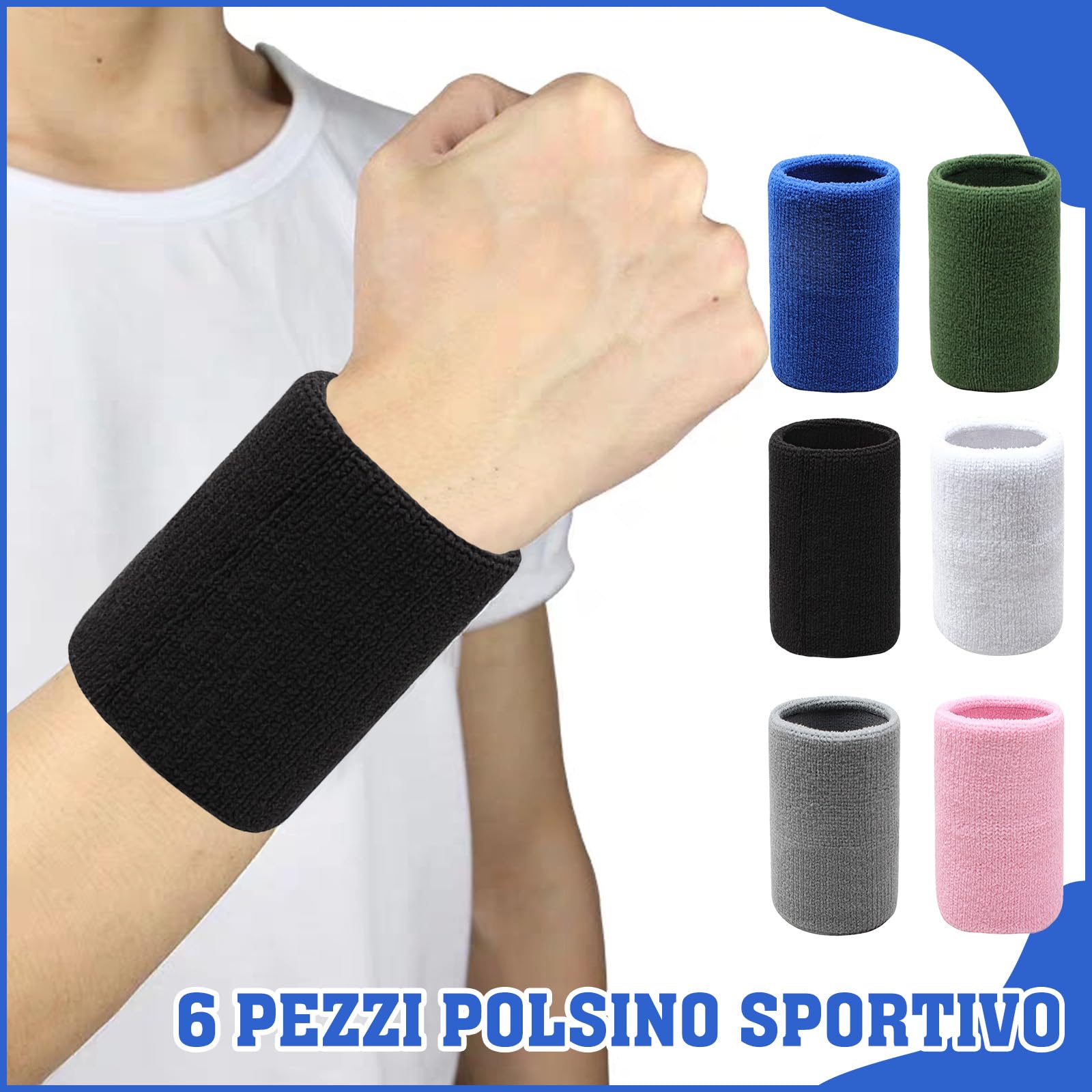 Set 6 Polsini Per Palestra H&S - Assorbenti Sudore, Taglia Unica, Per Uomo E Donna, Nero