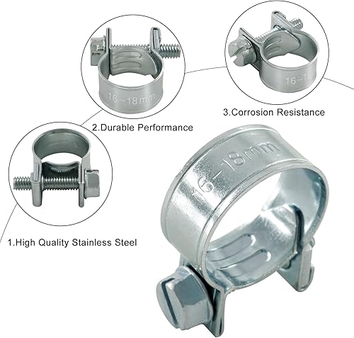 Vista 17 de Abrazadera de tubo ajustable de acero inoxidable para tubería de combustible (0.23 a 0.31 pulgadas), abrazadera de tubo ajustable para tubería