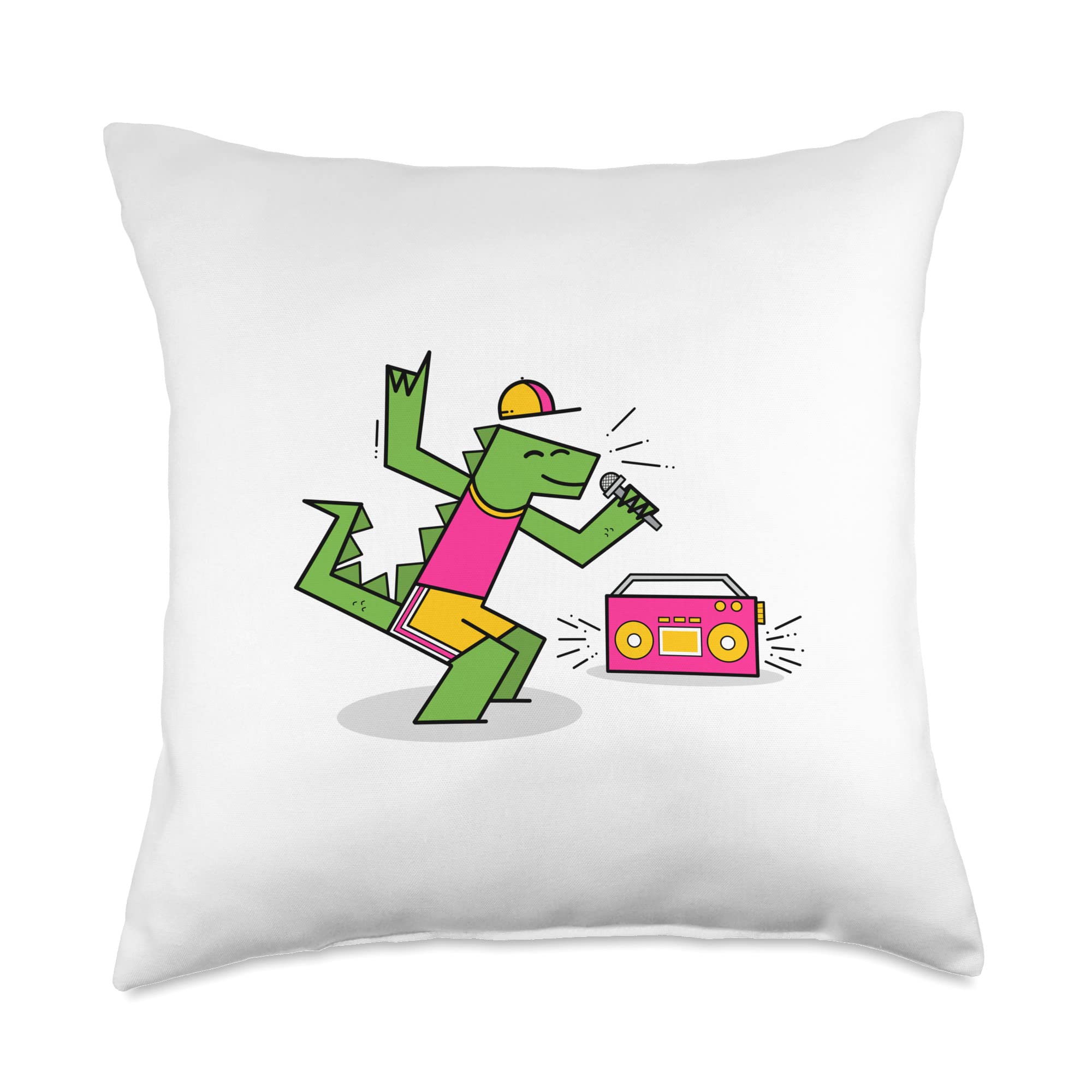 Dinosaur Rap, Prehistoric Party, cartoon retro design Throw Pillow