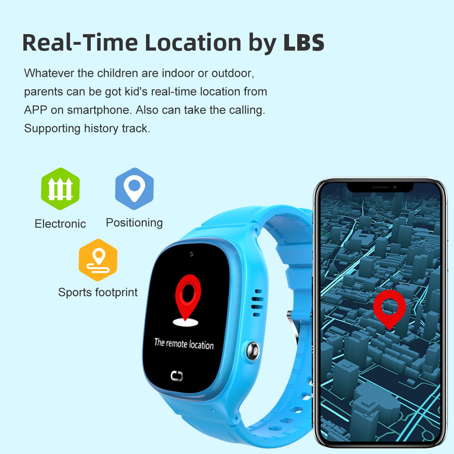 Reloj Inteligente LBS con Cámara SOS, Chat de Voz, Alarma 12 Horas, Tiempo 3-12 - Regalos de Cumpleaños para Niñas (Azul)