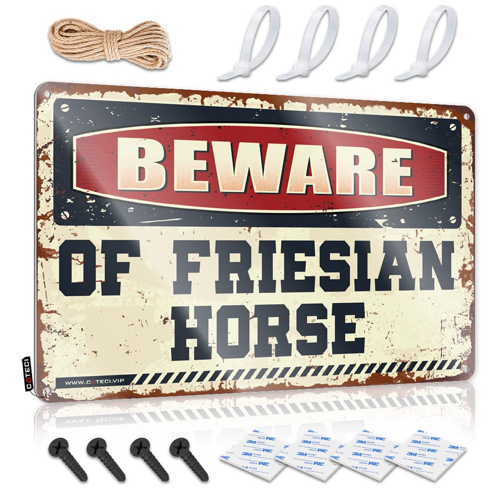 IBWNBBUSN Cool Room Accessories For Teens Boys Beware Of Friesian Horse Tin Sign Tin Sign Decor Funny Man Cave Signs(20X30CM)