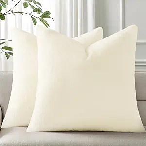 Pallene Faux Fur Plush Throw Pillow Covers 24x24 Set of 2, Soft Fluffy Couch Pillow Covers for Living Room, Cream White