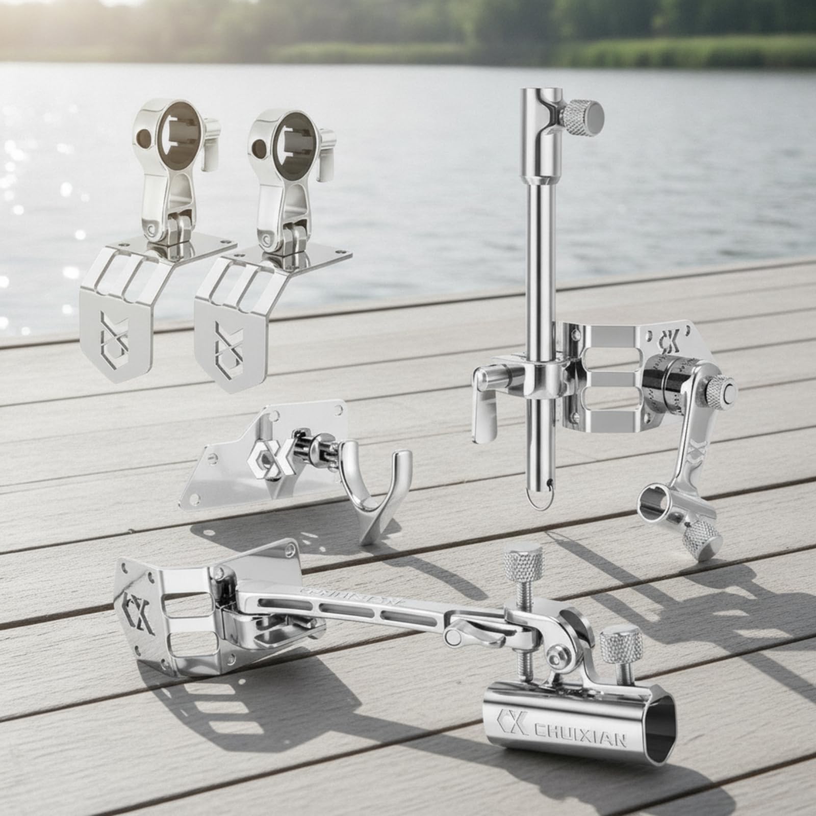 Kit da Pesca con Portacanna a Morsetto E Supporto Verticale in Acciaio Inossidabile con Gancio a Organizzare Attrezzatura da Pesca Adatto per Battute di Pesca