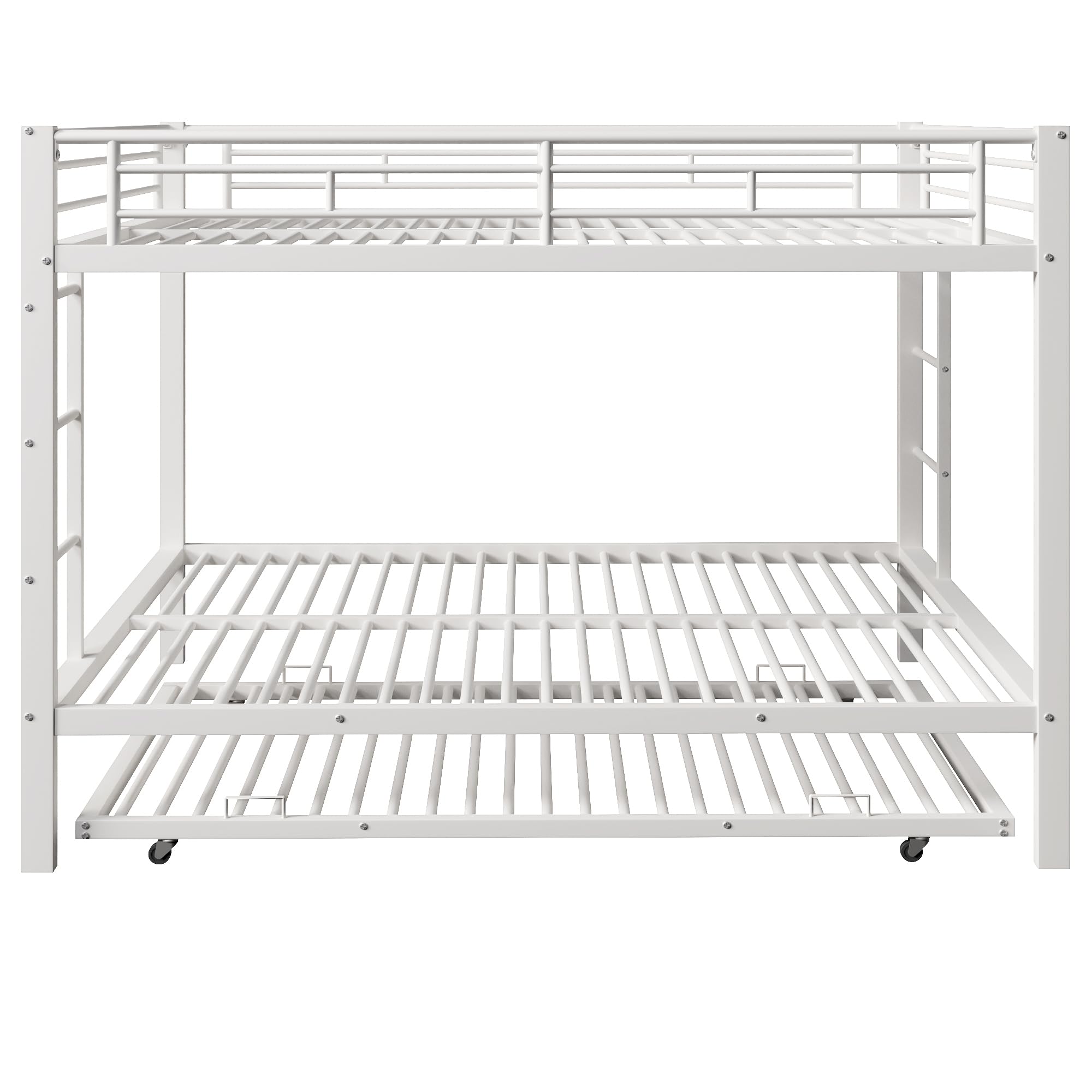 Idemon Litera de 140 x 200 cm, con marco de hierro, cama infantil, equipada con cama nido, barandilla alta, sin colchón (blanco)