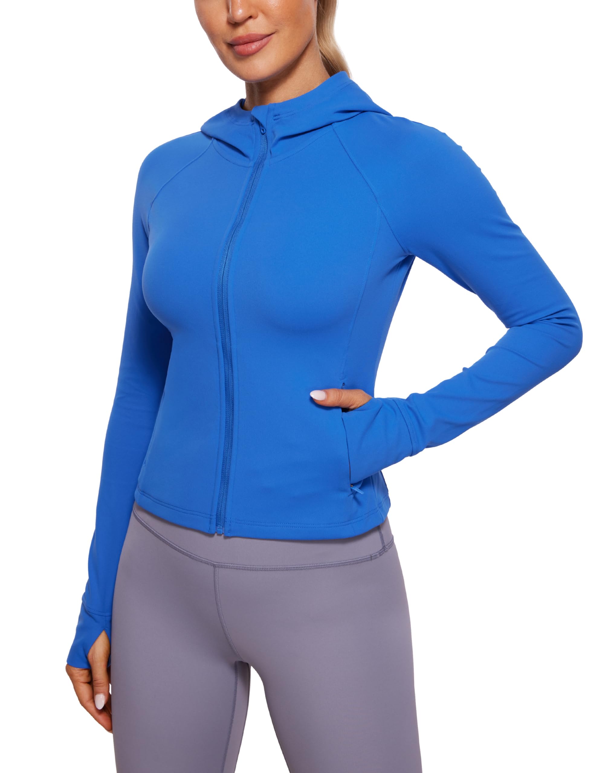 CRZ YOGA Damen Butterluxe Kapuzenpullover Hoodie Zip Up Sweatjacke Workout Langarm Hoody Kapuzenjacke mit Daumenloch