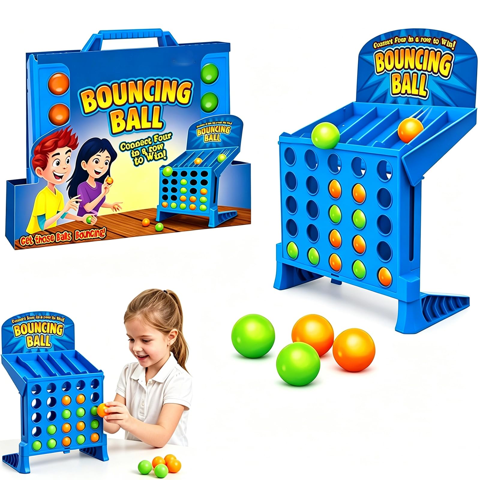 Bounce 4-in-a-Row: The Ultimate Skill-Based Family Challenge, Portable Bouncing Ball Shots Board Game, Fast Paced Connect Shots for Kids Adults and Family, Interactive Fun Tabletop Game Gift