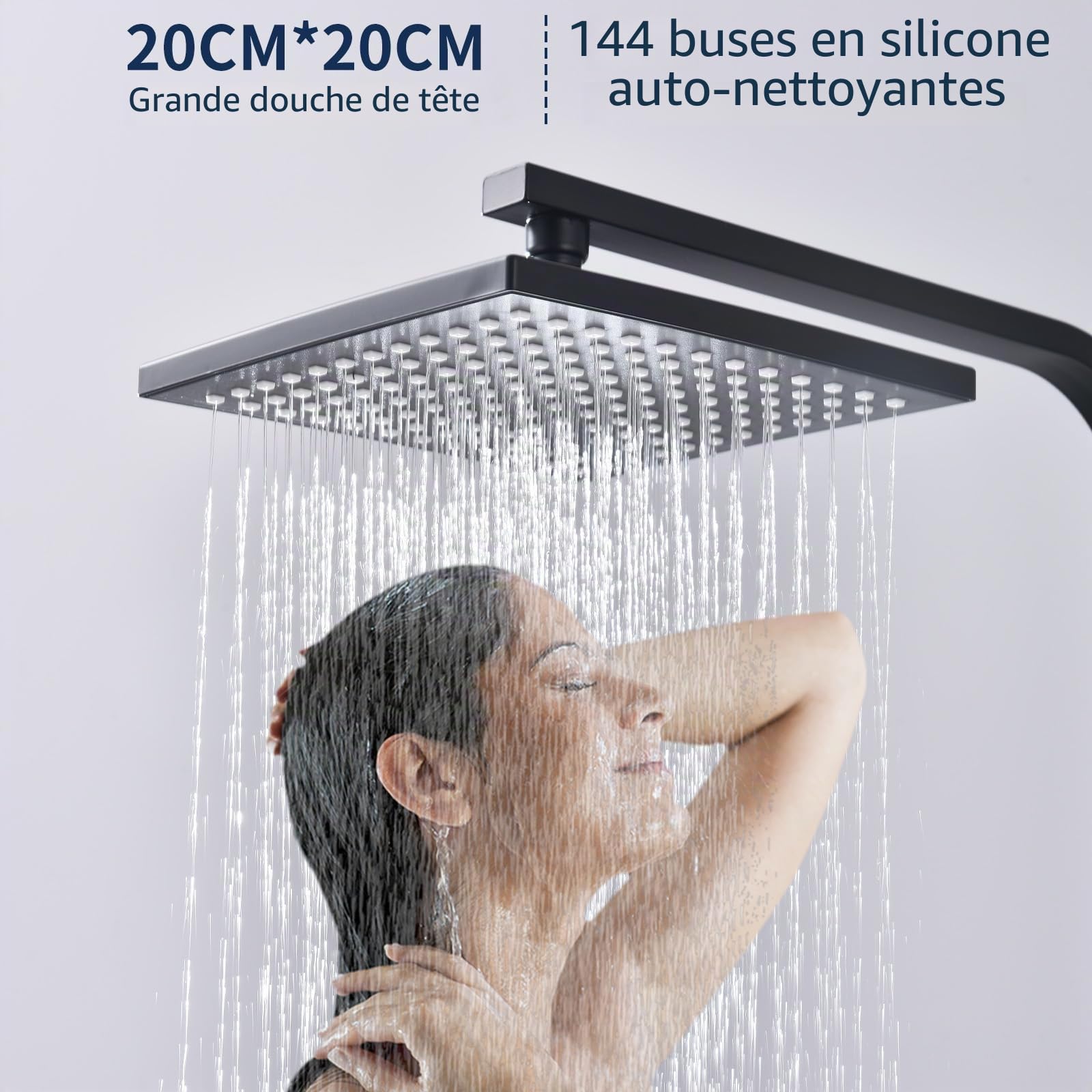 HOMELODY Colonne de Douche Noir Sans Mitigeur Pluie Mélangeur Acier Inoxydable Ensemble de Douche Salle de Bain Angulaire Ajustable Colonne Douche Sans Robinetterie avec Pommeau de Douche