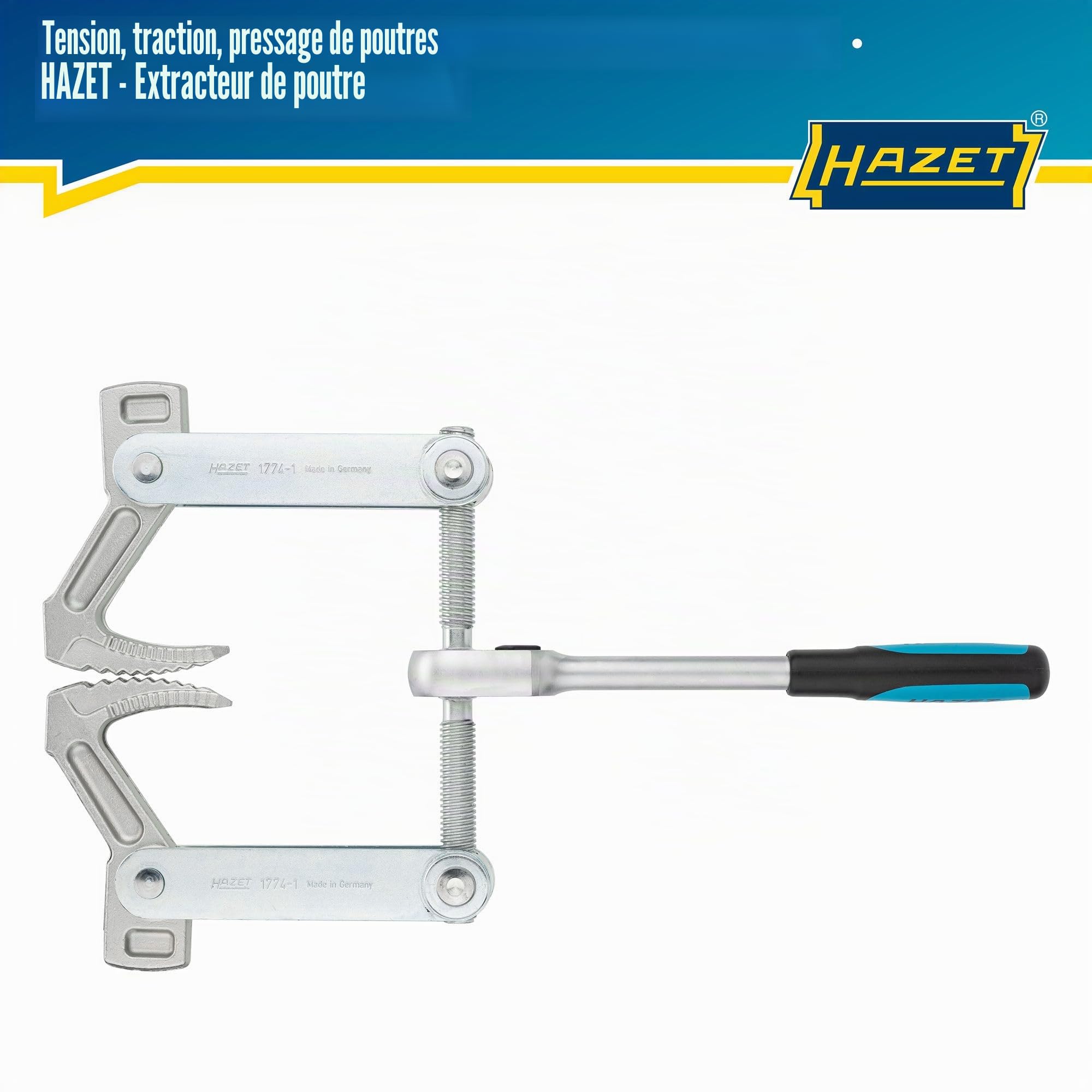 HAZET Tire-bois 1774-1 I course de serrage : 115 mm, largeur totale : 440 mm, longueur du cliquet : 275 mm, filet trapézoïdal TR 16 x 5 I pour serrer, tirer et comprimer les bois'.
