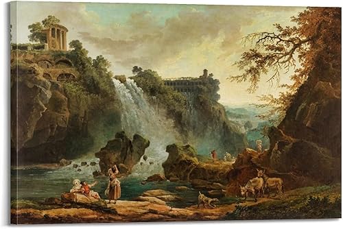 Hubert Robert - Póster impreso (Las cascadas de Tivoli (1776)  Póster artístico en lienzo y arte de pared, póster moderno para decoración de