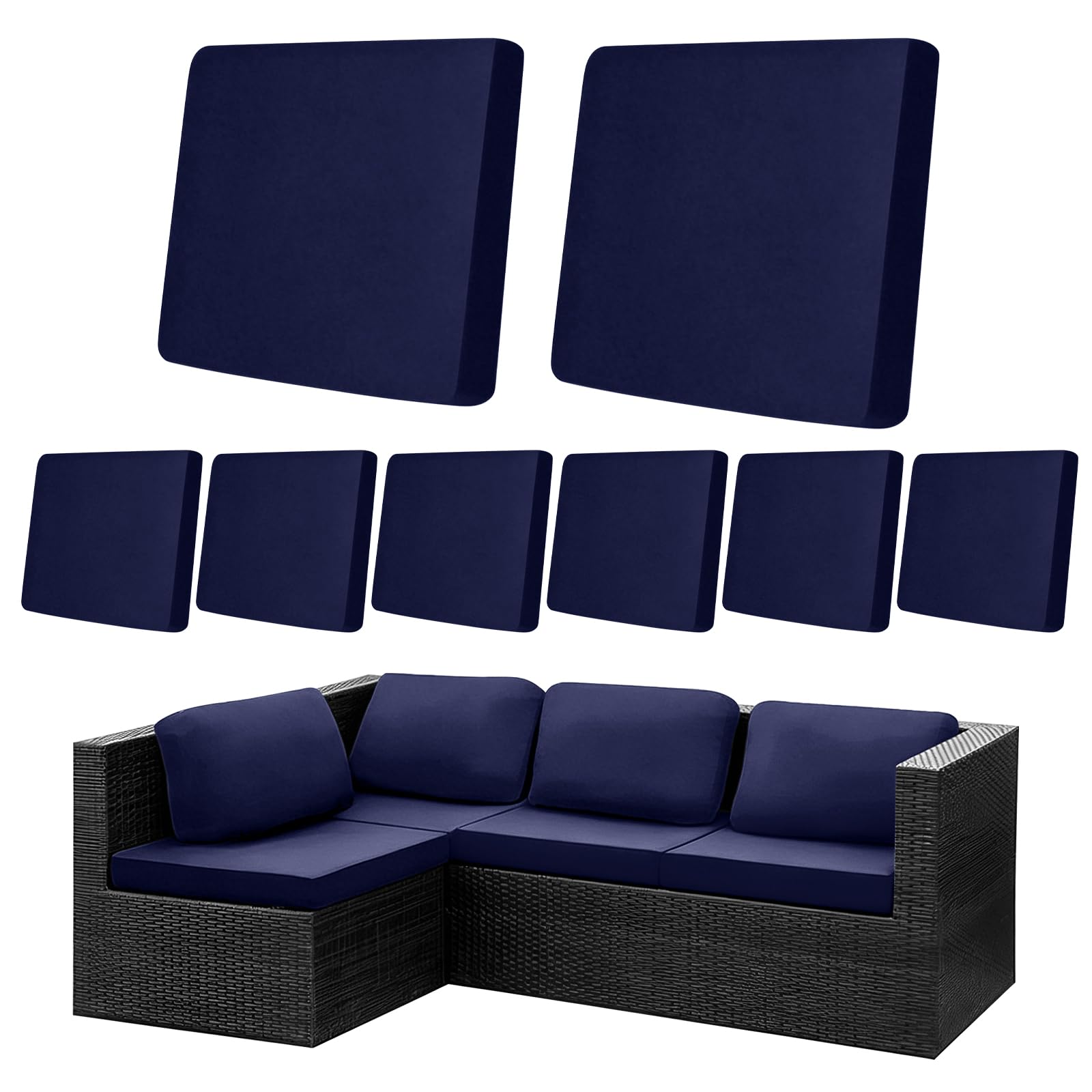 XLSBZ 8Pcs Outdoor Patio Cushion Covers, Stretch Sofa Seat Cover Replacement Cushions Cover for Outdoor Furniture (Navy Blue) — image 1