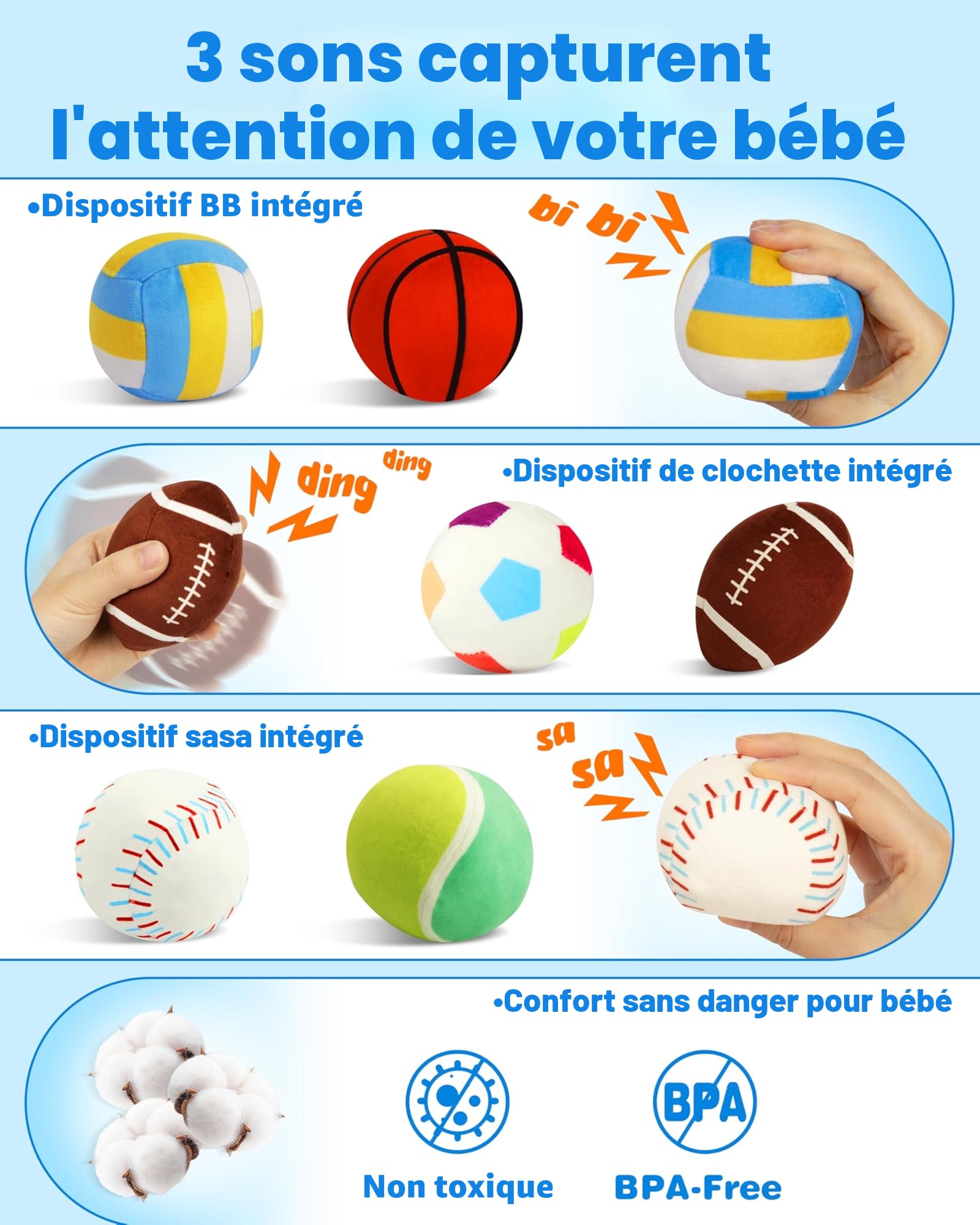 Vanmor Sensory Sports Balles pour tout-petits, jouets éducatifs avec sac de voyage, parfait pour le développement sensoriel, excellent cadeau