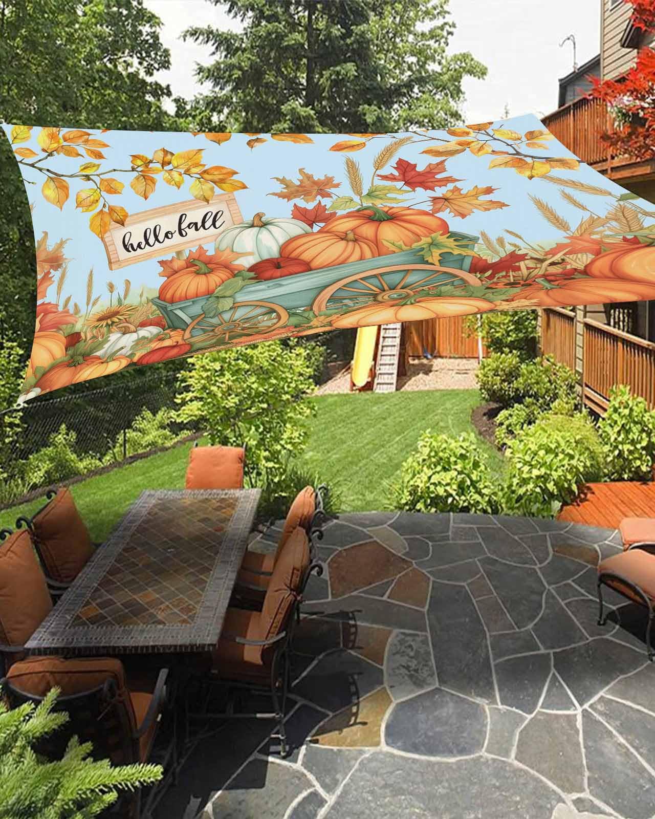 Sun Shade Sails Canopy 6.5'x10', Fall Maple Leaf Watercolor Pumpkin Pattern UV Protection Outdoor Shade Canopy, Rust Resistant Tear Patio Sail Shade for Sunshade Outdoor Patio Backyard Garden