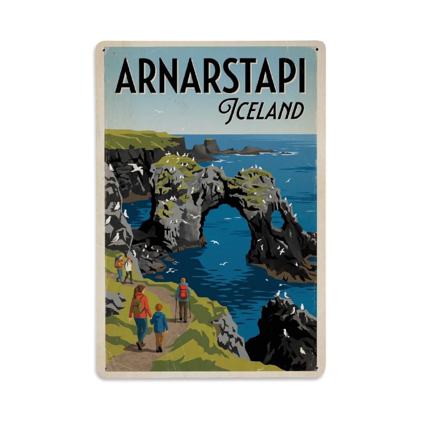 Vintage Travel Arnarstapi Iceland Cliffs Metal Tin Sign