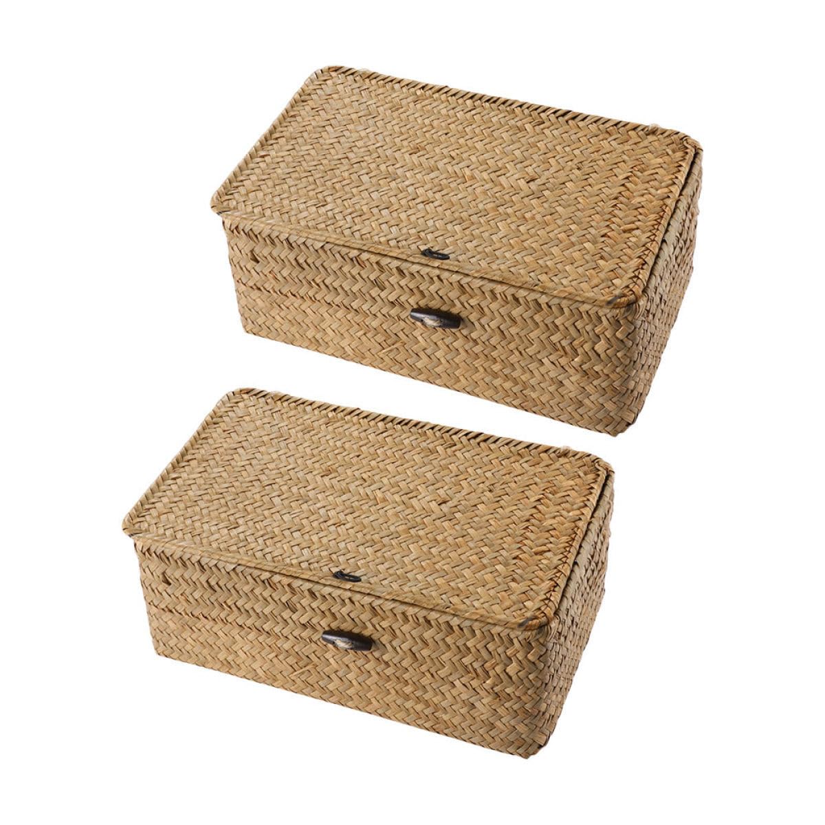Ciieeo 2piezas Cajas De Almacenamiento De Natural Con Tapa De Cesto Organizador De Playa Para Juguetes y Ropa Mediano