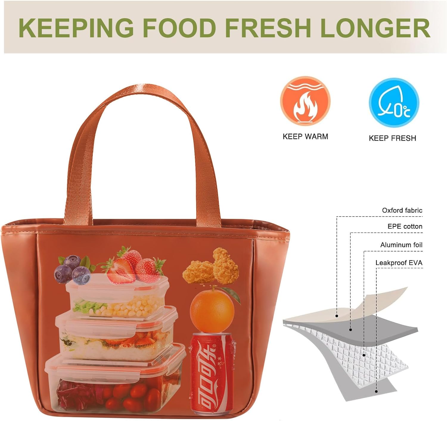 Lunch Box for Women, Lunch Bag for Women Simple Reusable Insulated Lunch Tote Bag Cute Cooler Food Storage Bags for Work, Office or Picnic (Brown) - Image 7