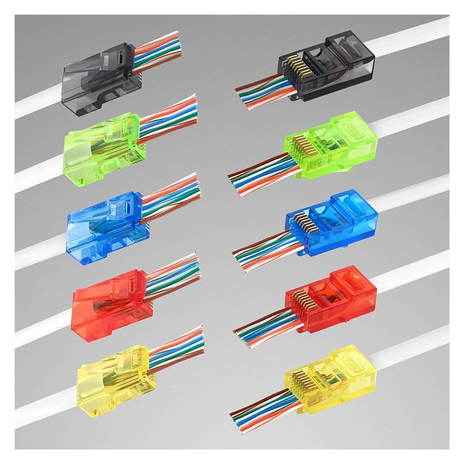 Conector recto RJ45 Cat6, enchufe modular EZ Crimp (30 piezas, botas verdes)