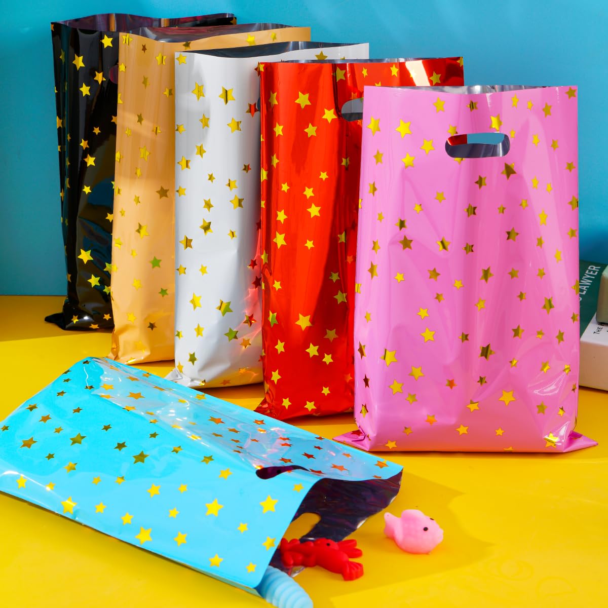 HABILE Happy Birthday Party Favor Bags 36 PCS Plastic Gift Bags with Glitter Stars for Children, Babies, Girls and Boys Birthdays