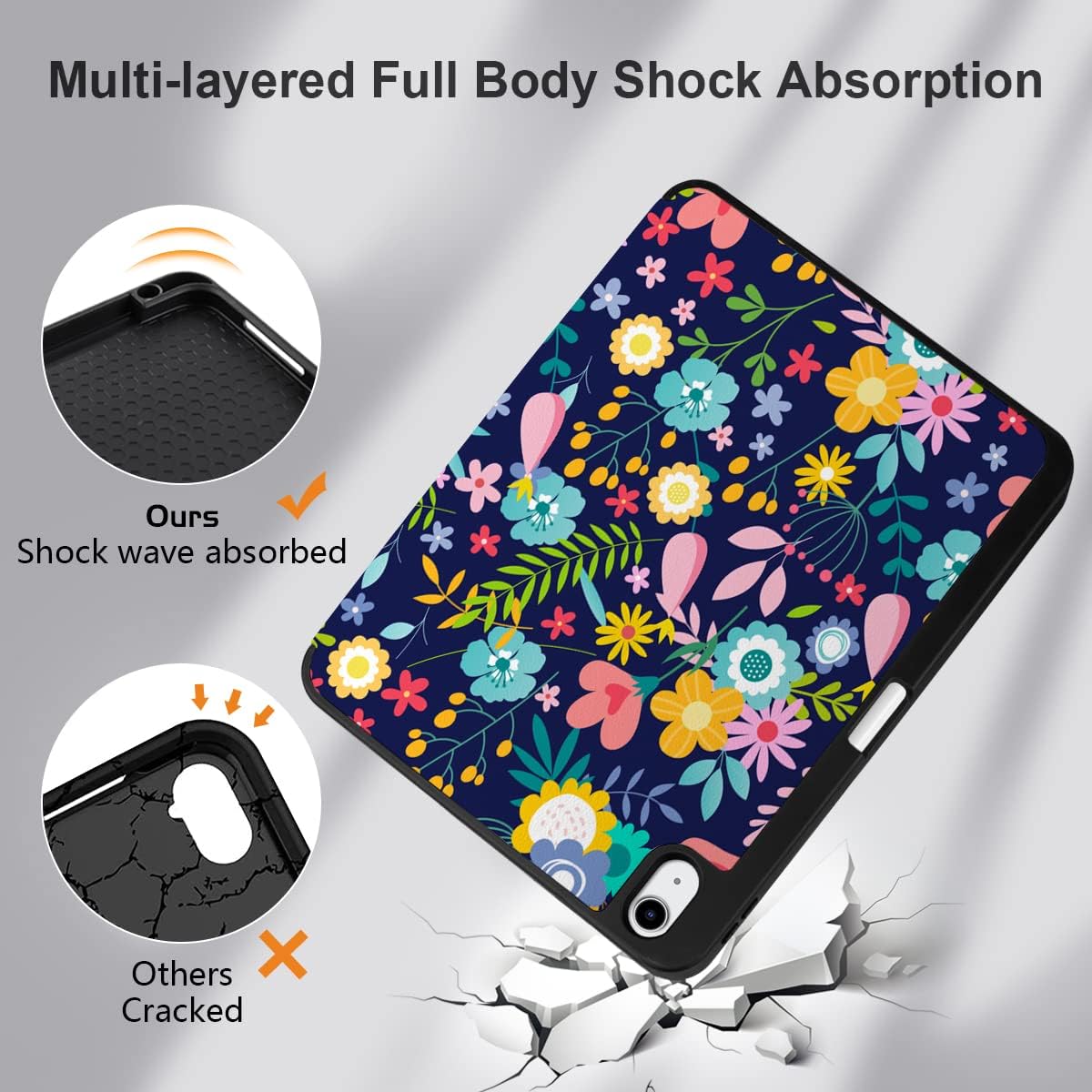 DONGKE Case for iPad 11th Generation 11 Inch 2025 (A16 Chip) & iPad 10th Generation 10.9 Inch 2022 with Pencil Holder-[Auto Wake/Sleep], Trifold Stand Soft TPU Protective Cover, Beautiful Flowers - Image 8