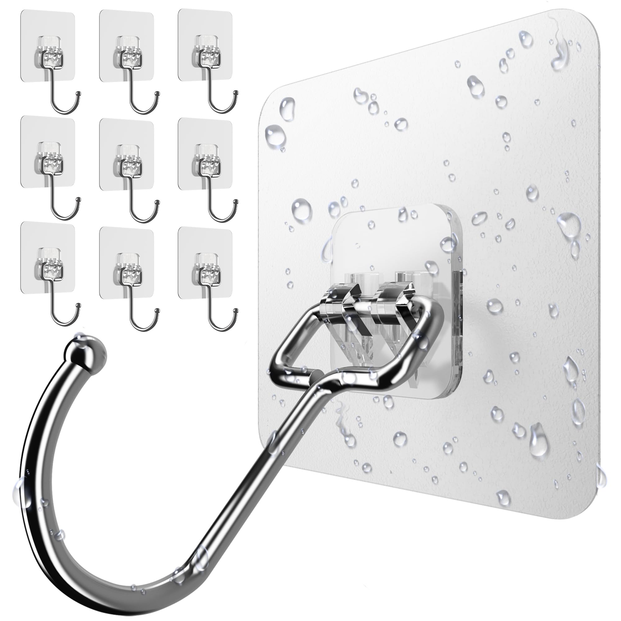 4smile Klebehaken extra stark – 10 Stück mit 15 kg Tragkraft, selbstklebende Haken, 180° drehbar, robuste Klebehaken und transparente Handtuchhaken für Wand, Deko, Küche und Bad