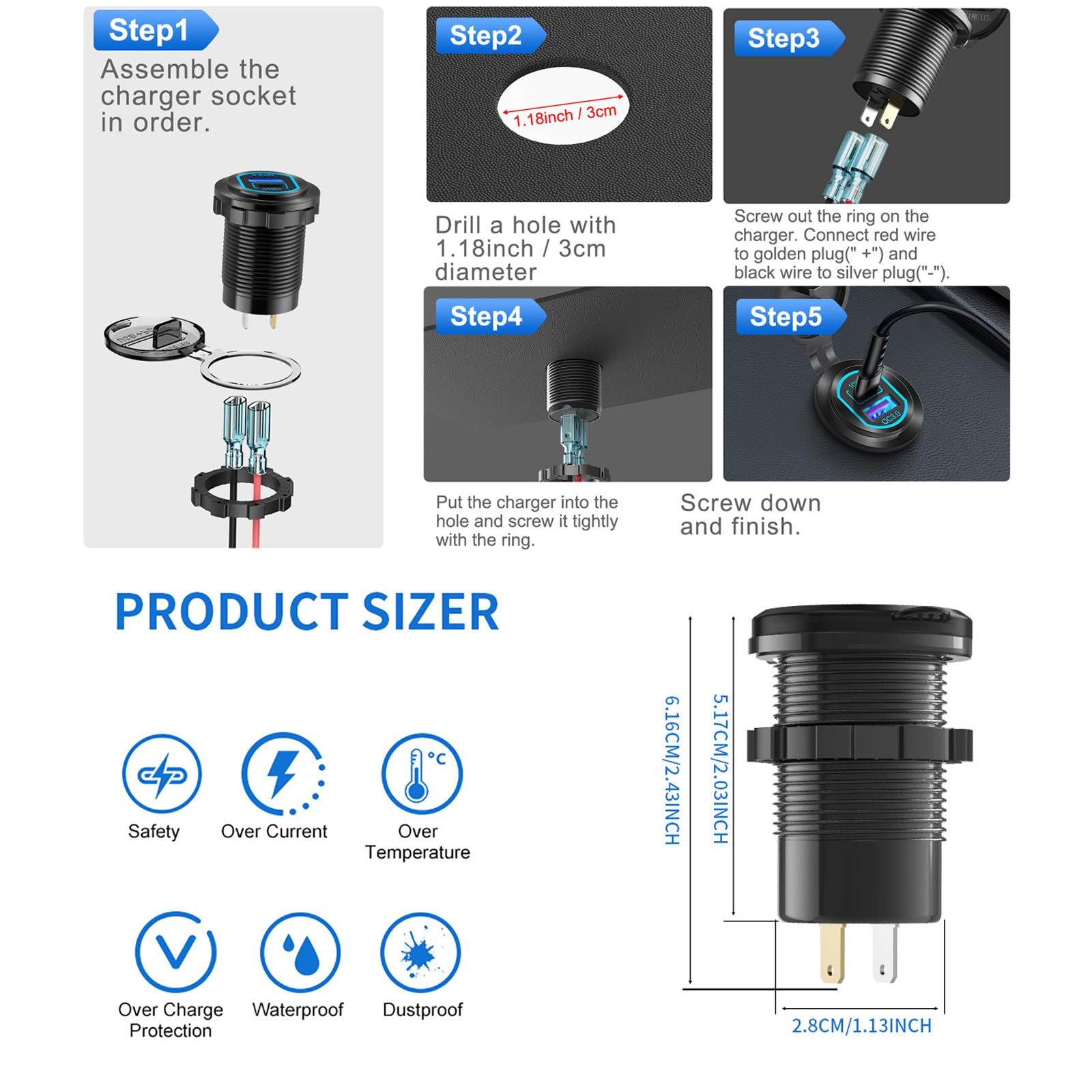Amazon.com: 12V USB Outlet PD 100W USB C and QC3.0 18W Port Aluminum Car  Charger Socket for Laptops Tablets Phones, Cigarette Lighter Replacement Car  Accessories DIY for RV Camper Truck Boat Golf :