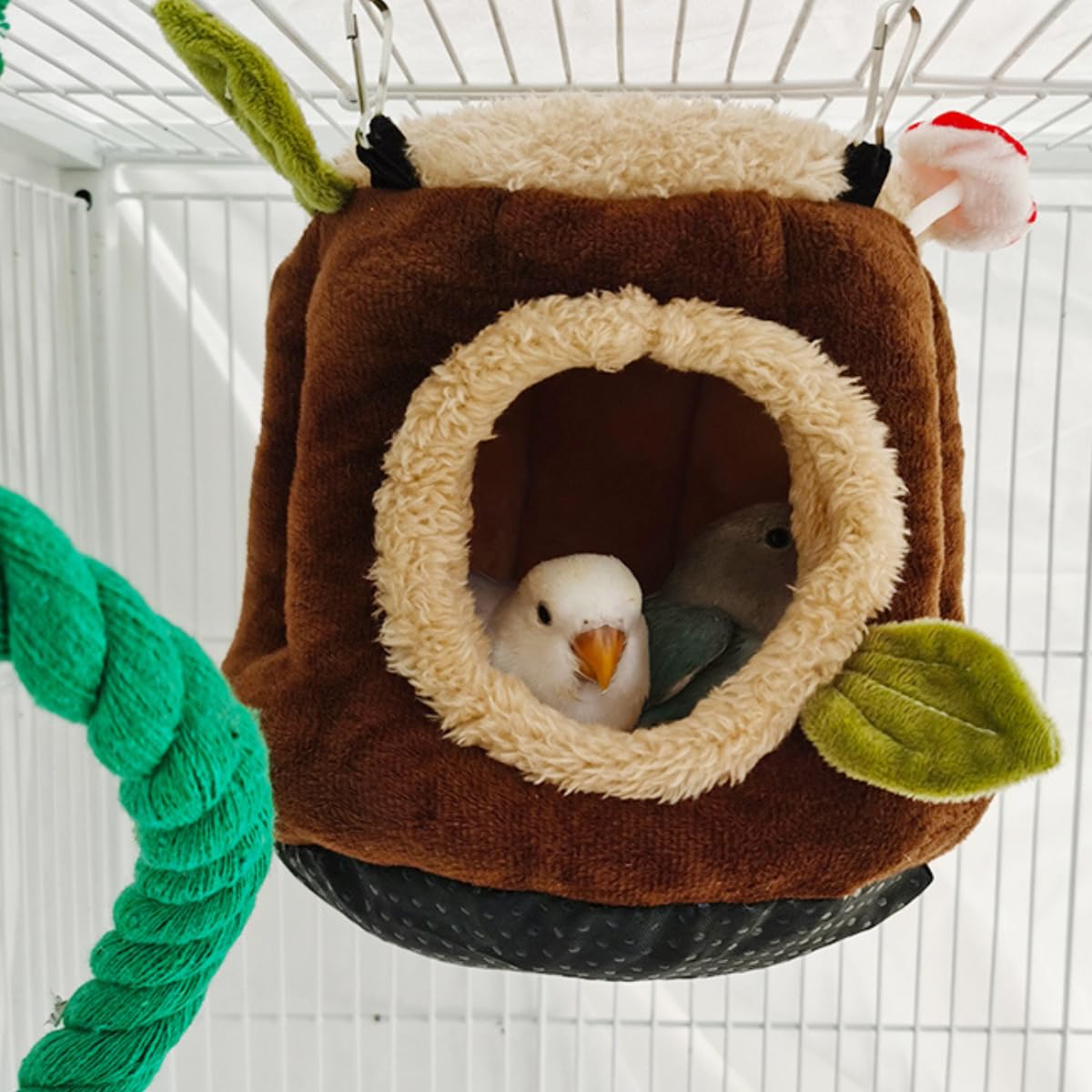 Nido cálido de invierno con cojín extraíble, casa de pájaros estilo tocón, hamaca colgante suave y lavable para loro, gris africano, chinchilla, hurón, conejo, casas y hábitats de animales pequeños