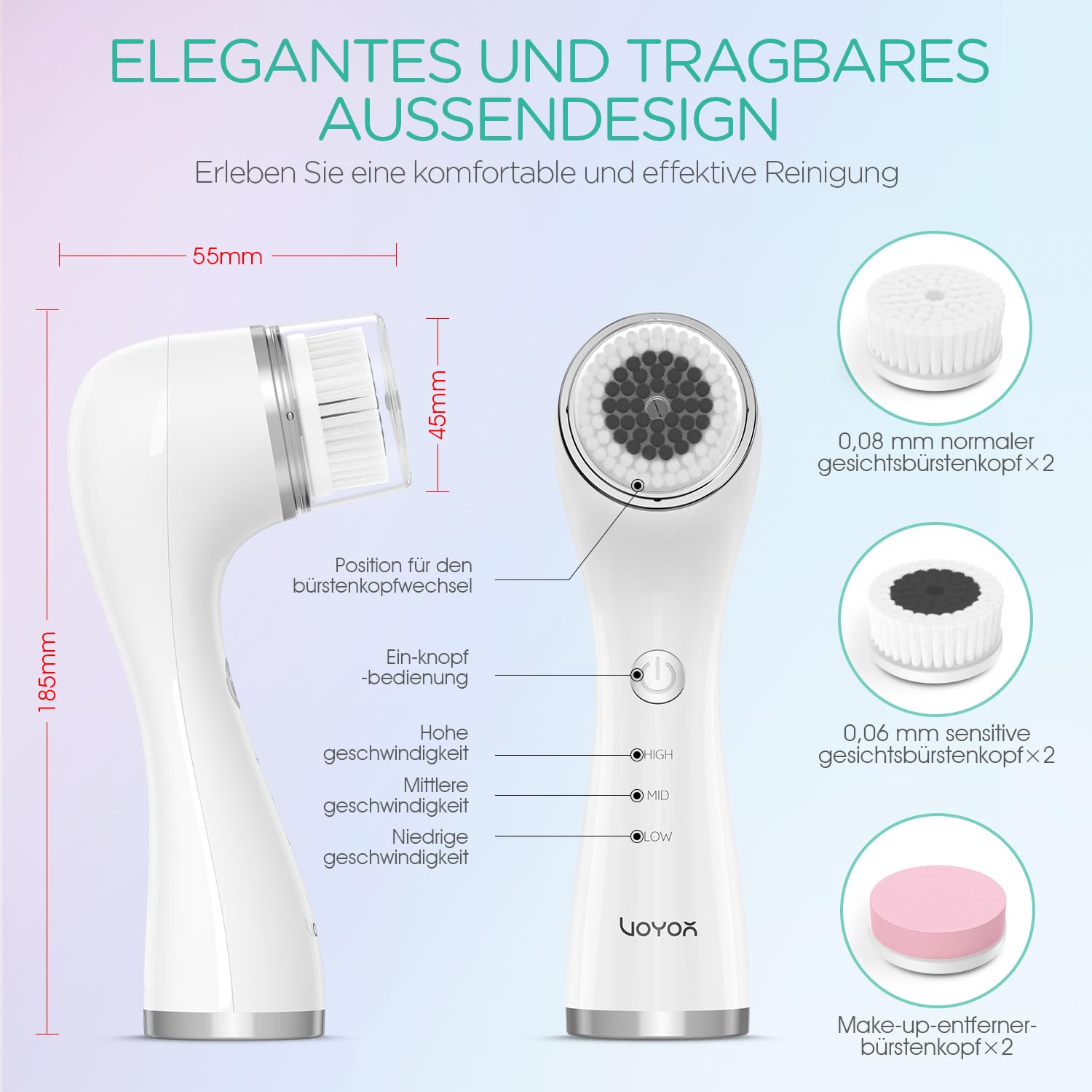 VOYOR Gesichtsreinigungsbürste Elektrische zur Gesichtsreinigung Wiederaufladbare Reinigungsbürste Gesicht 360° Tiefenreinigung, Mitesser, Peeling und Massage Wasserdicht Gesichtsbürste FB101