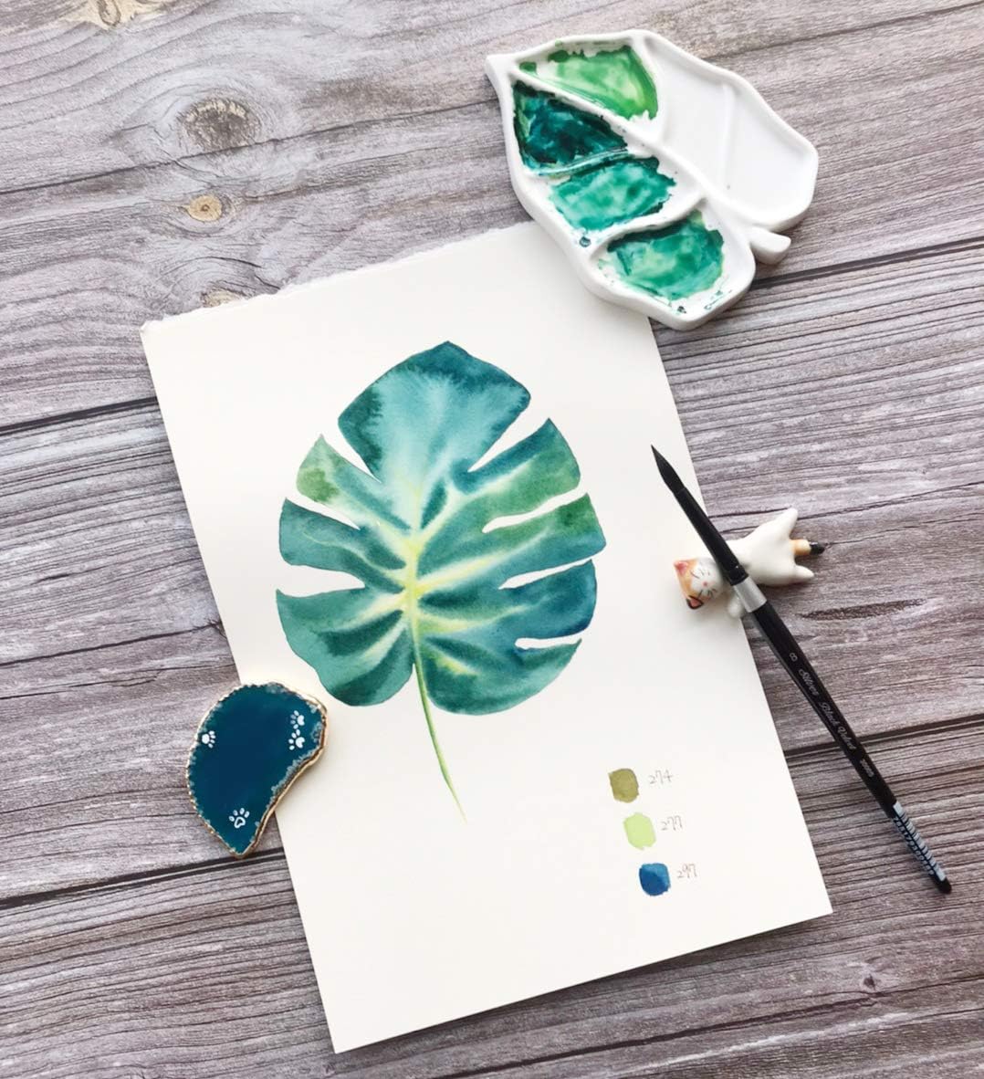 Bower Bird Porcelain Watercolor Palette Leaf Artist Professional Ceramic Palette (High Quality fine Ceramics)