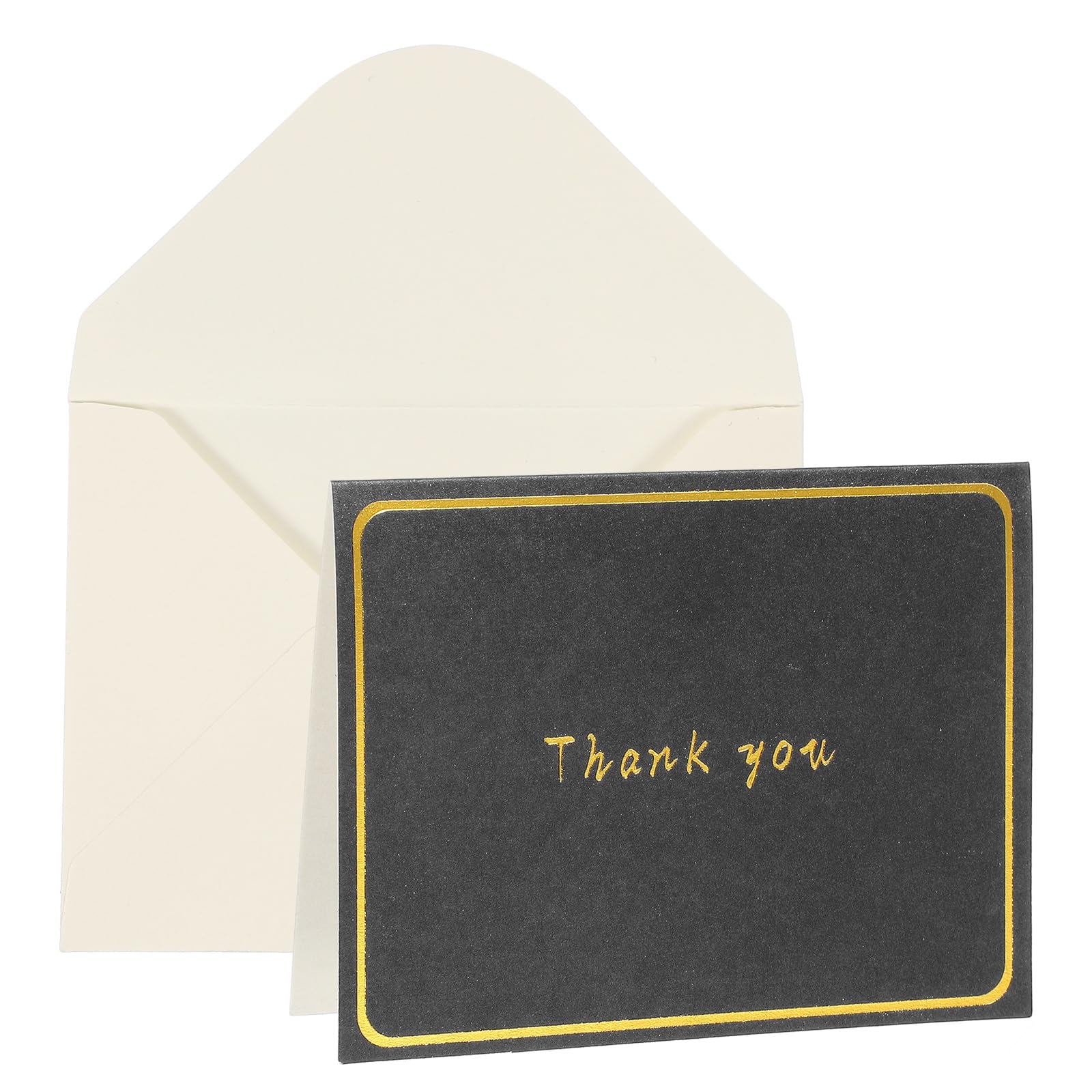 YOKIVE 3x4 Thank you Cards, 20 Pcs, Black, Small Greeting Card Blank Cards and Envelopes Minimalist Gold Border for Friends Business Adult Men Woman Gift Party Wedding