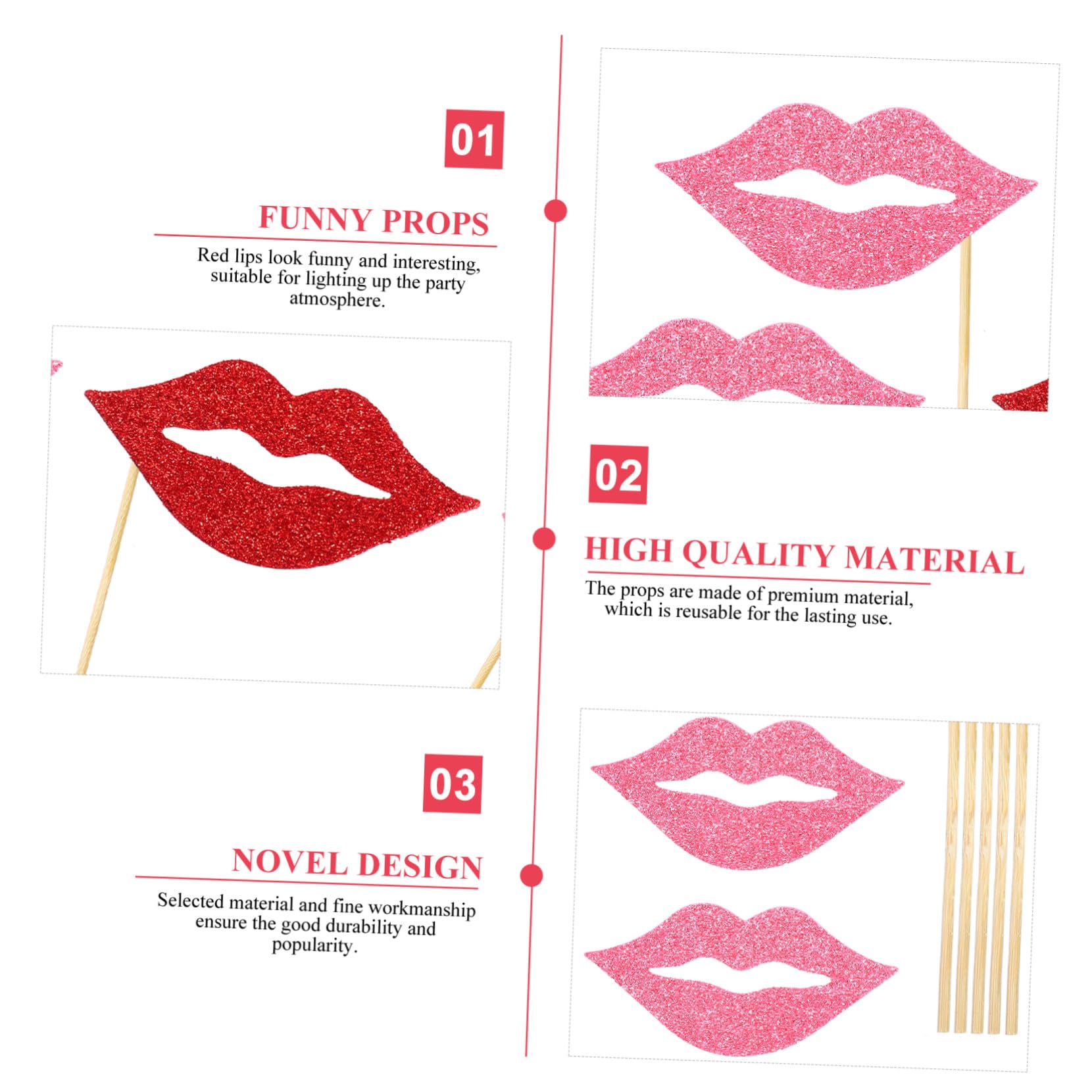 VICASKY 3 Sätze Teiliges Photo Booth Rote Und Pinke Hand Fotorequisiten Party Lippen Accessoires Für Hochzeit Geburtstag Feier Dekoration 40 Stück * 3