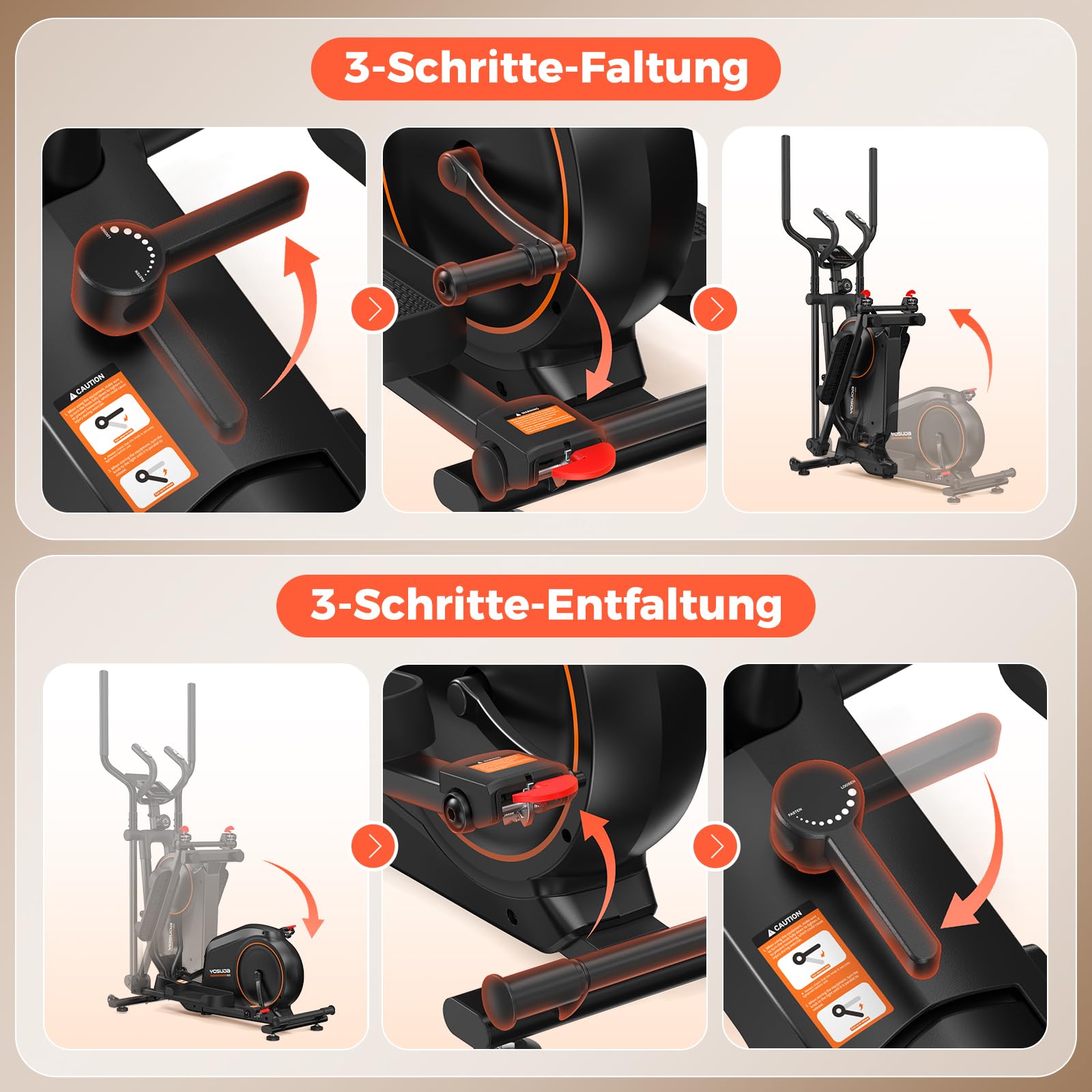 YOSUDA ​​Klappbarer Crosstrainer für Zuhause, Crosstrainer mit 16 Widerstandsstufen, Ultraleiser für Cardio, LCD-Display & Transportrollen