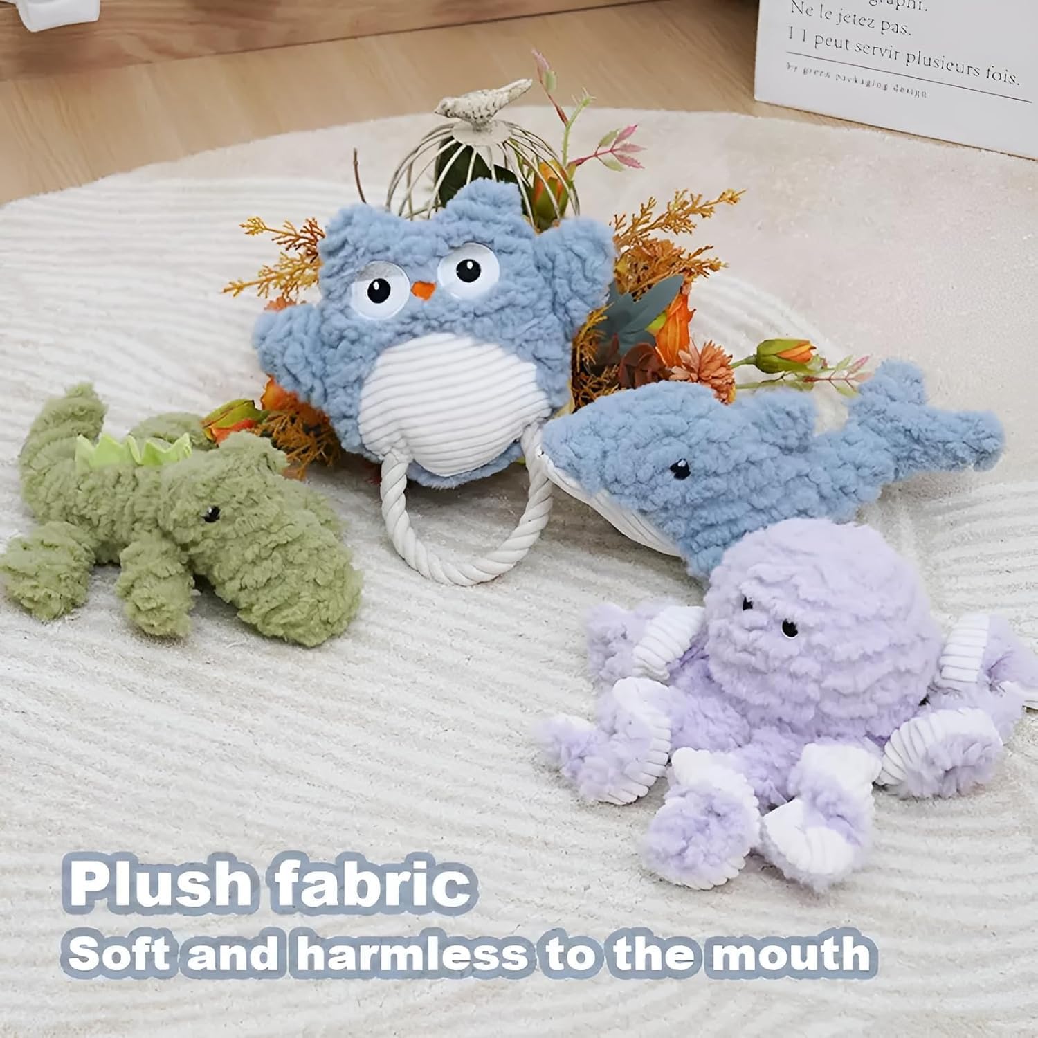 Indestructible Chew Toys for Aggressive Chewers with Squeaker - Heavy Duty Plush Tug & Teething Puppy Toys for All Dog Sizes, Interactive Durable Dog Chewing Toys for Large Medium Small Dogs (4Pcs)