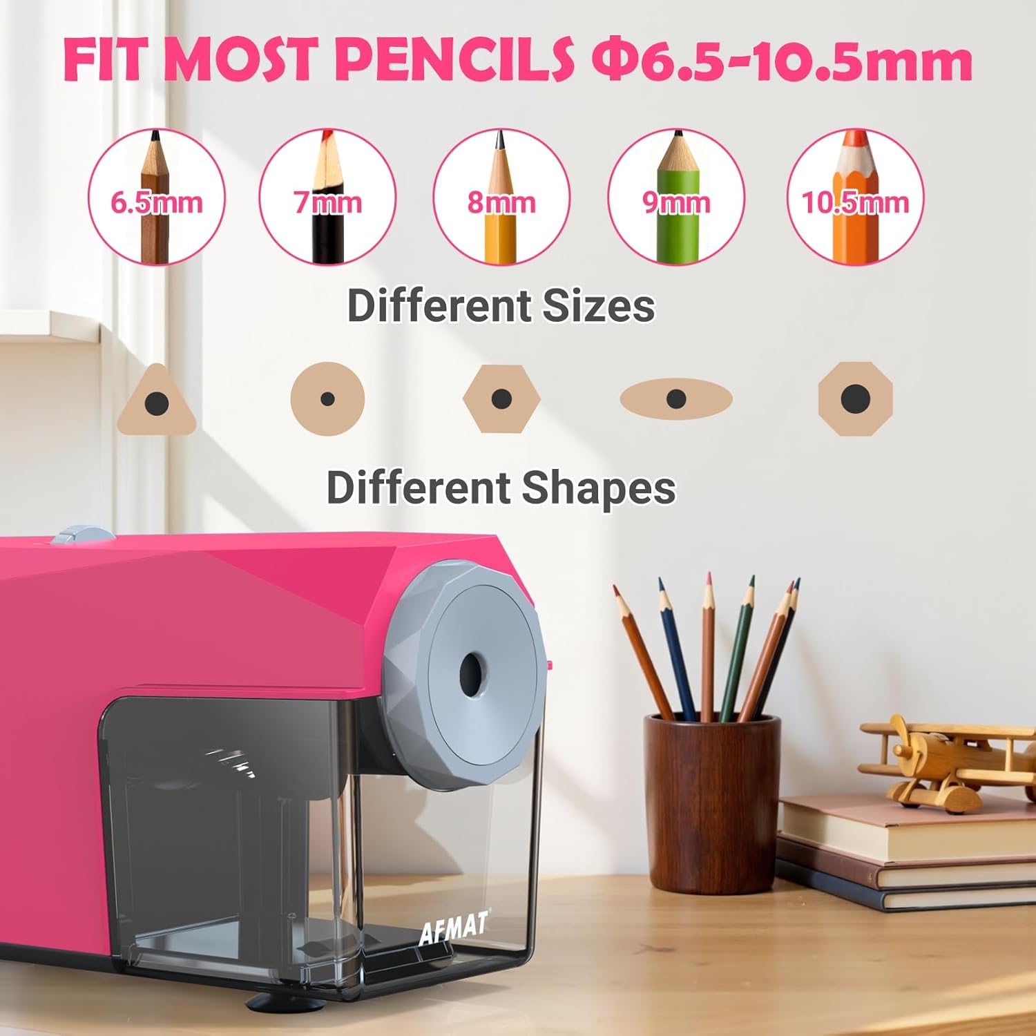 AFMAT Electric Pencil Sharpener, Fast & Hands-Free, 10K+ Uses, 5 Nibs, Fully Automatic Pencil Sharpener for Classroom, Heavy Duty Sharpeners for No.2/Jumbo/Colored Pencils (6.5-10.5mm) US Plug(120V)