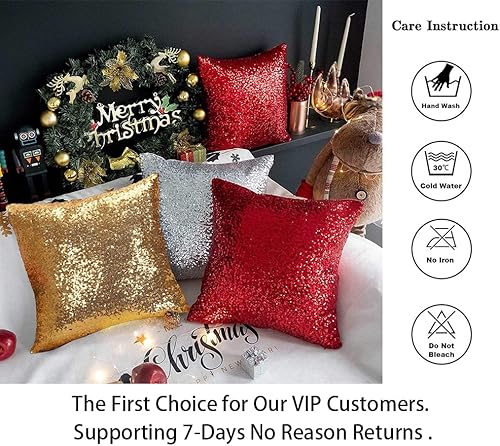 Miniatura 7 de ShinyBeauty Juego de 2 fundas de almohada de lentejuelas de 24 x 24 pulgadas, fundas de almohada de lentejuelas doradas claras, fundas de almohada