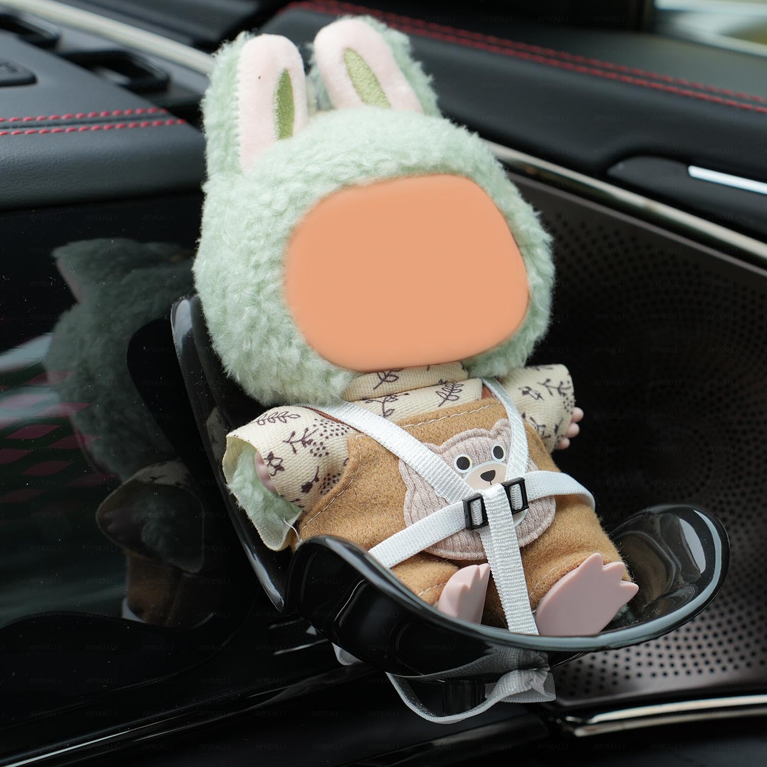 AYYKALLJ Doll car seat Compatible with Labubu, Vent Clip for 10-17cm Blind Box Toys, Secure Doll Seat with Adjustable Safety Strap & Airflow-Friendly Design, Car Decor (Doll Not Included)?Black?