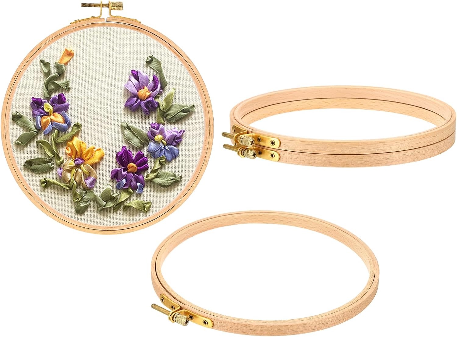 PATIKIL 4 Pieces 8 Inch Embroidery Hoops Round Adjustable Beach Wood Circle Cross Stitch Hoop Ring Bulk for Embroidery Art Craft Handy Sewing Decoration