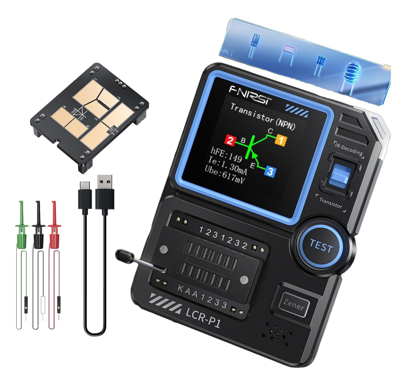 LCR-P1 Capacitor Tester, Mosfet Transistor Tester, Diode Triode Zener Diode Resistance Inductance LCR Meter, MOS NPN PNP E SR Meter, SMD Electronic Component Tester, Battery Test Multimeter