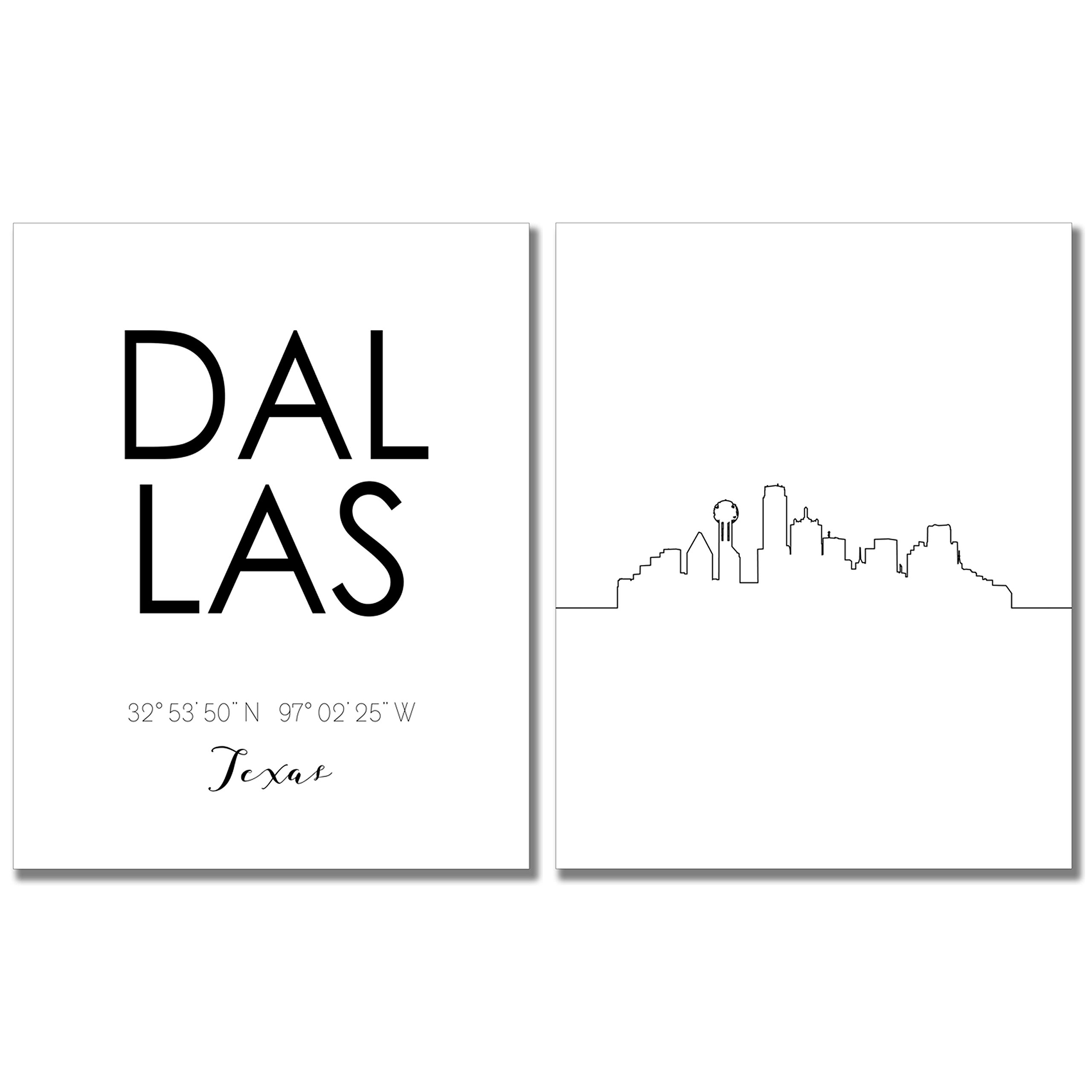TnT PrintsDallas Skyline Poster, Dallas Skyline Prints, Dallas City Wall Art, Dallas Skyline Wall Art, Dallas Wall Art - Set of 2 (8x10) - Unframed