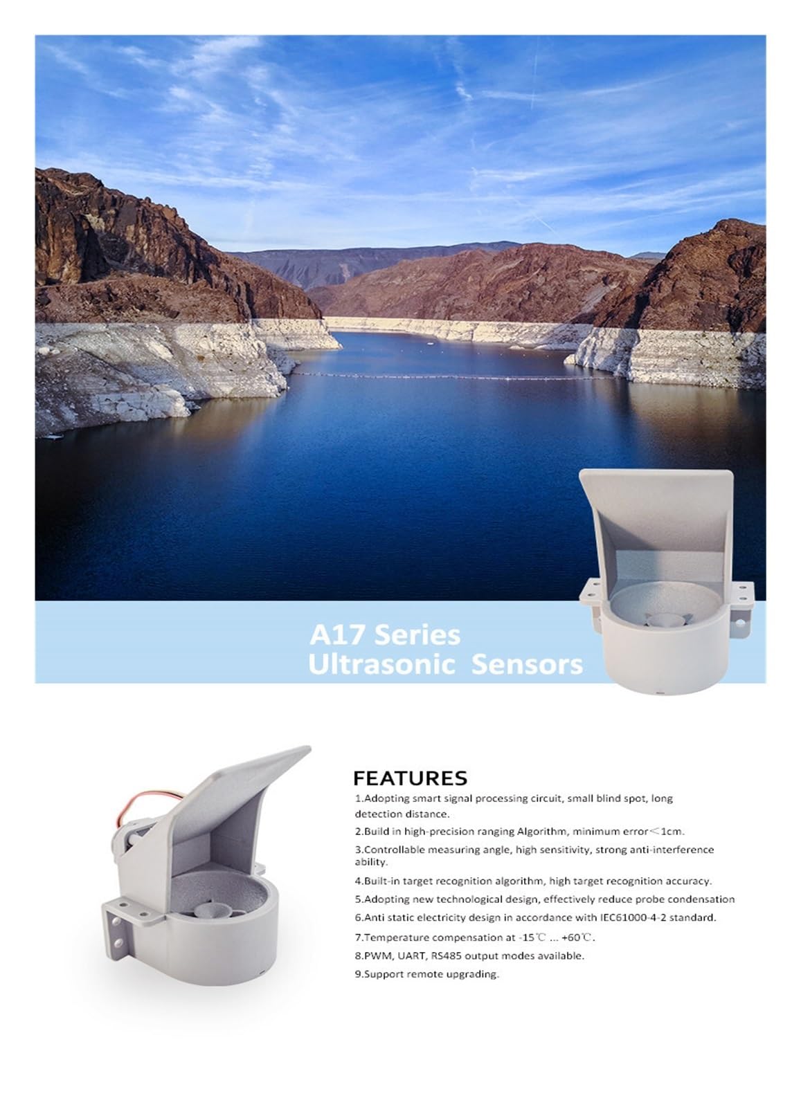 Sensor de nivel de Agua, Módulo sensor ultrasónico de nivel de agua de alcantarillado, transmisor de proximidad de distancia capacitivo a prueba de agua de 40 Khz y 10 m(485)