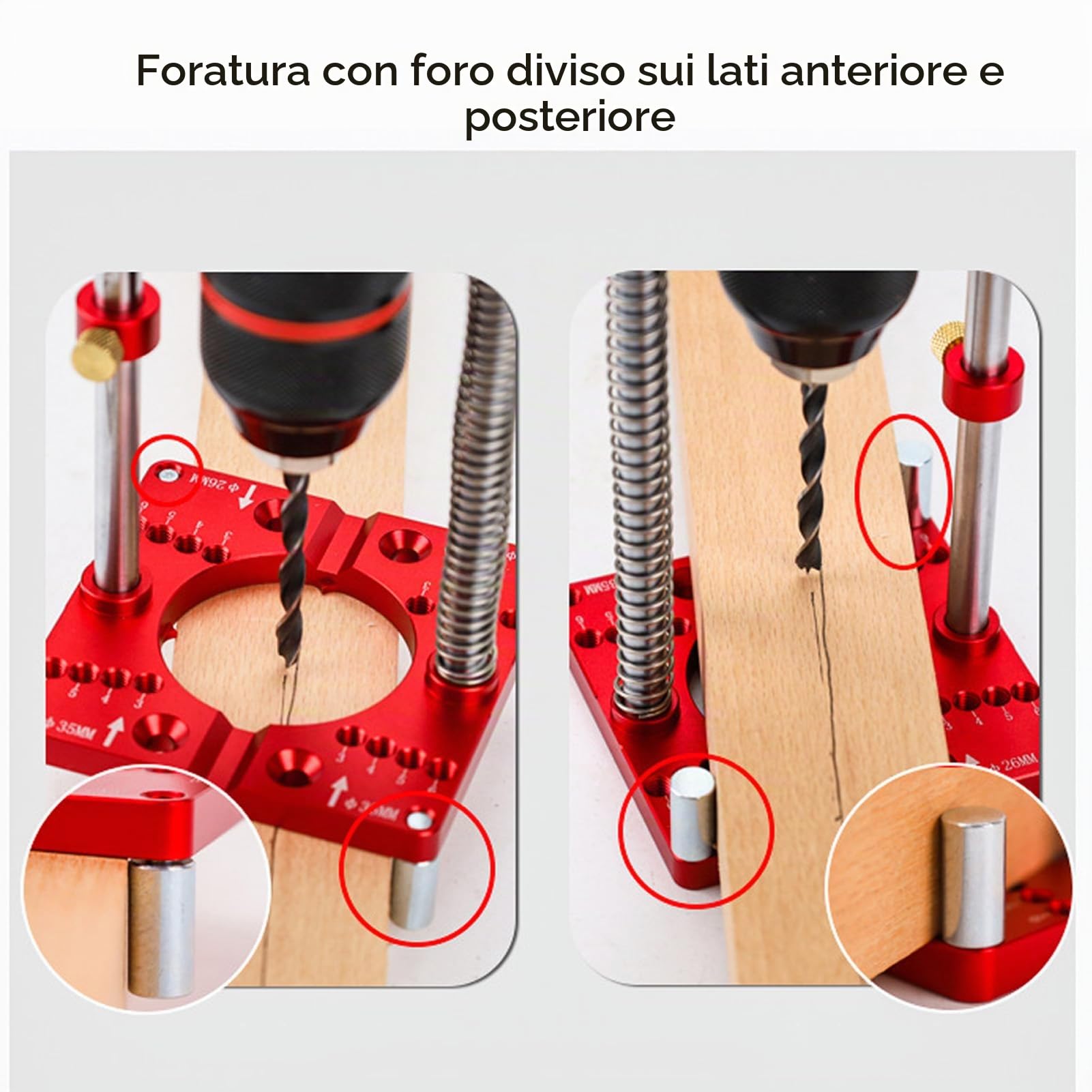 Supporto per Trapano a Colonna, Guida per Trapano, Localizzatore di Cerniera per la Lavorazione del Legno, Dispositivo 35 Mm, con Mandrino con Chiave, Scala Regolabile per