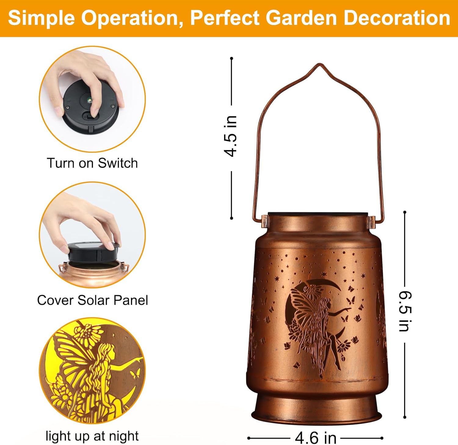 Solar Lantern Outdoor Hanging Waterproof Outside Metal Openwork Hummingbird Pattern Birthday Gifts for Women Mom Landscape Lights for Porch Garden Yard Patio Pathway Decor(Fower Fairy)