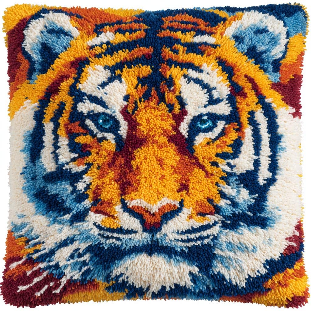 Henypt Latch Hook Cushion Kits 17X17inch, Tiger